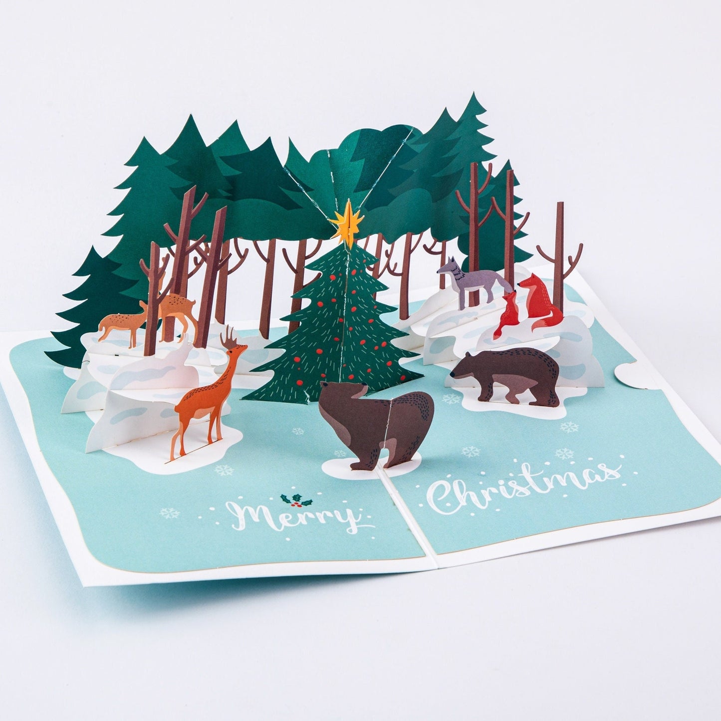 Merry Christmas Arctic Forest Pop-up Card - 3D Creative Unique Greeting Card - Laser Cut Card - with Envelope