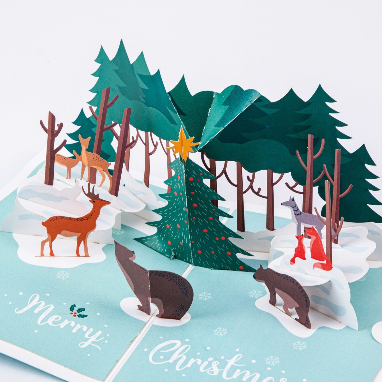 Merry Christmas Arctic Forest Pop-up Card - 3D Creative Unique Greeting Card - Laser Cut Card - with Envelope