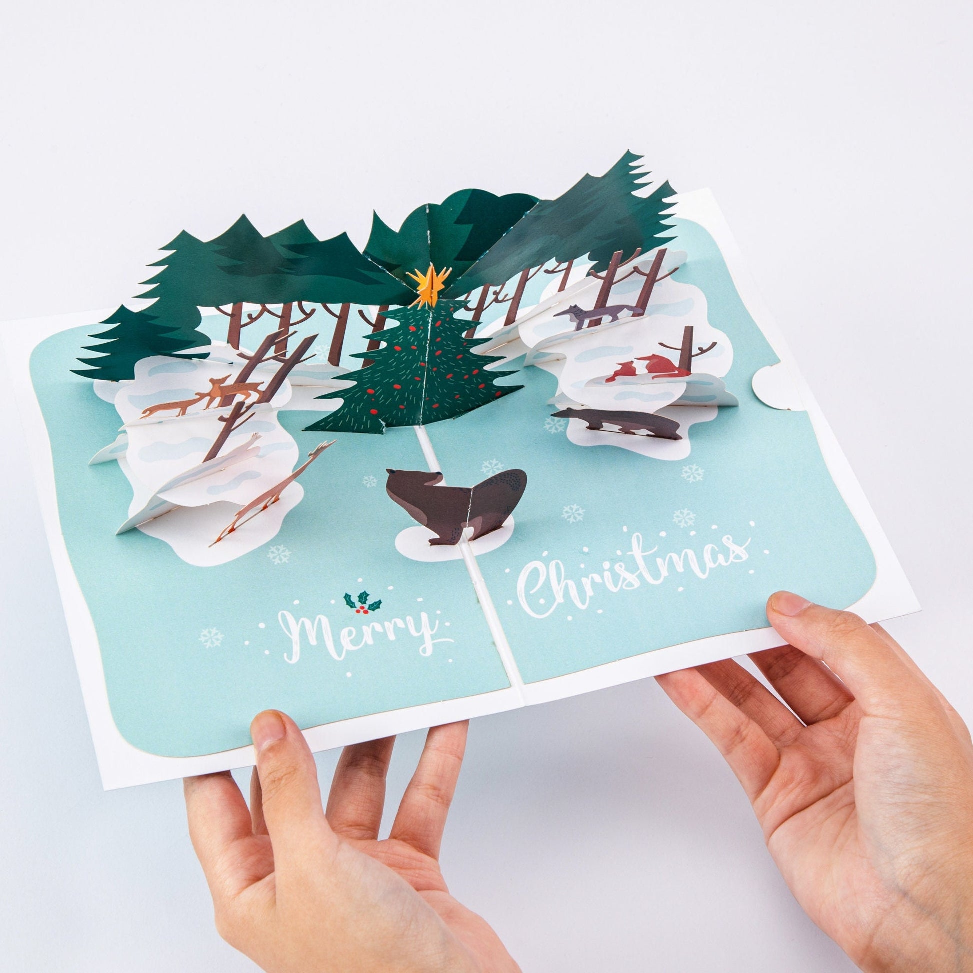 Merry Christmas Arctic Forest Pop-up Card - 3D Creative Unique Greeting Card - Laser Cut Card - with Envelope