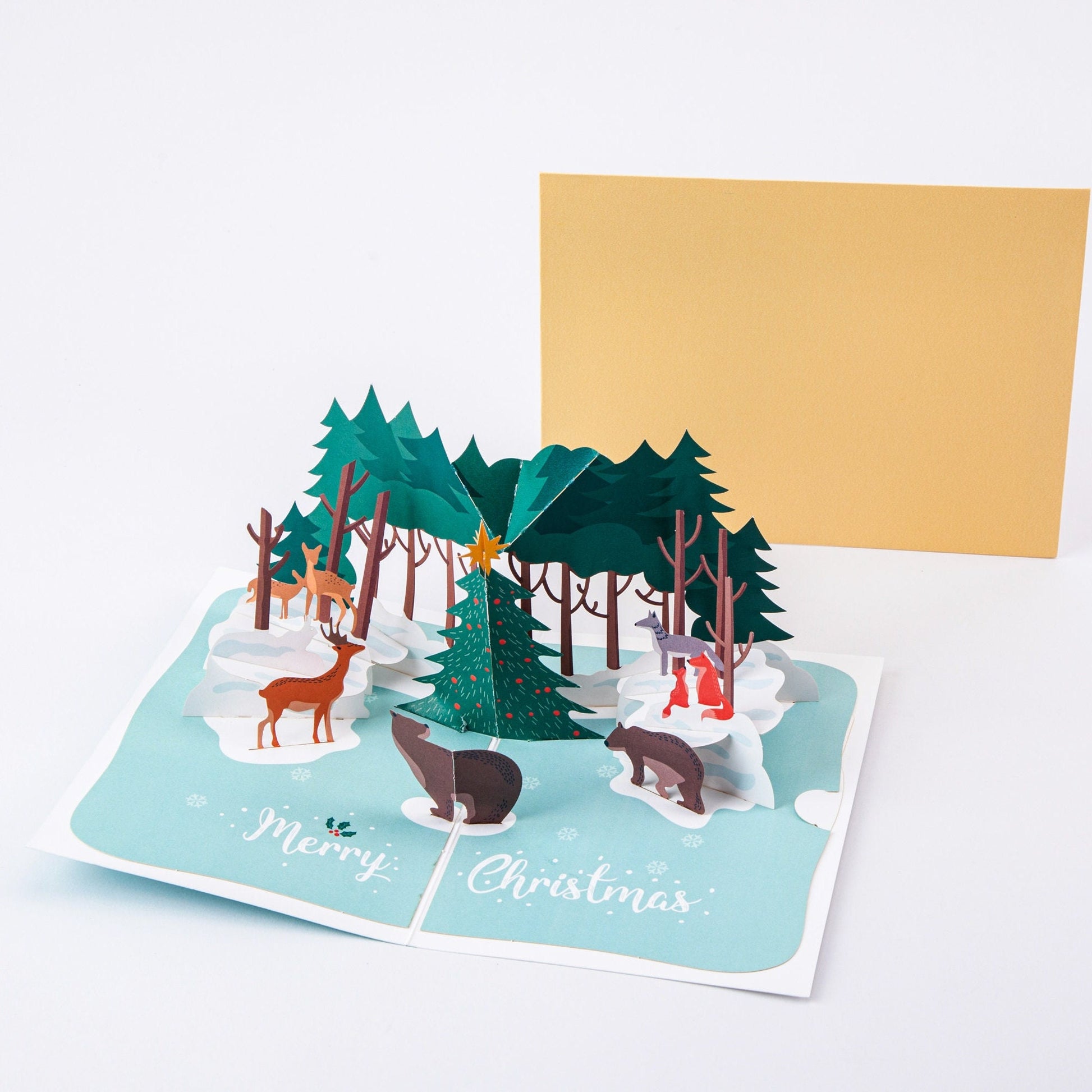 Merry Christmas Arctic Forest Pop-up Card - 3D Creative Unique Greeting Card - Laser Cut Card - with Envelope