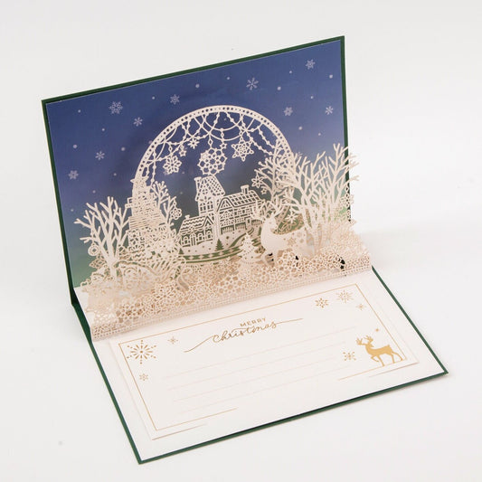 Frosty Winter Dreamscape - Merry Christmas Pop-up Card - 3D Creative Unique Greeting Card - Laser Cut Card - with Envelope