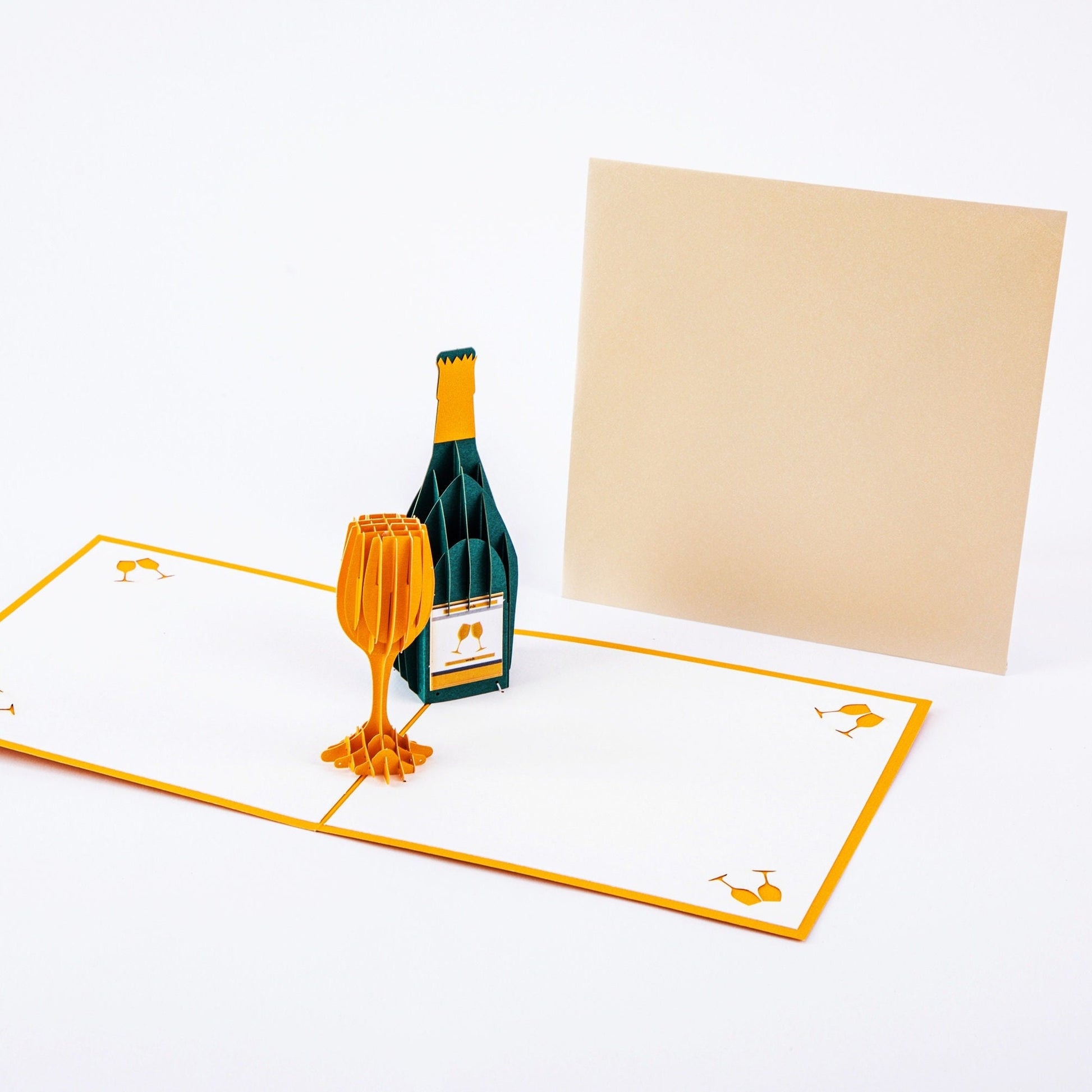 Champagne and Glass - Celebration Popup Card with Envelope - 3D Unique Greeting Card