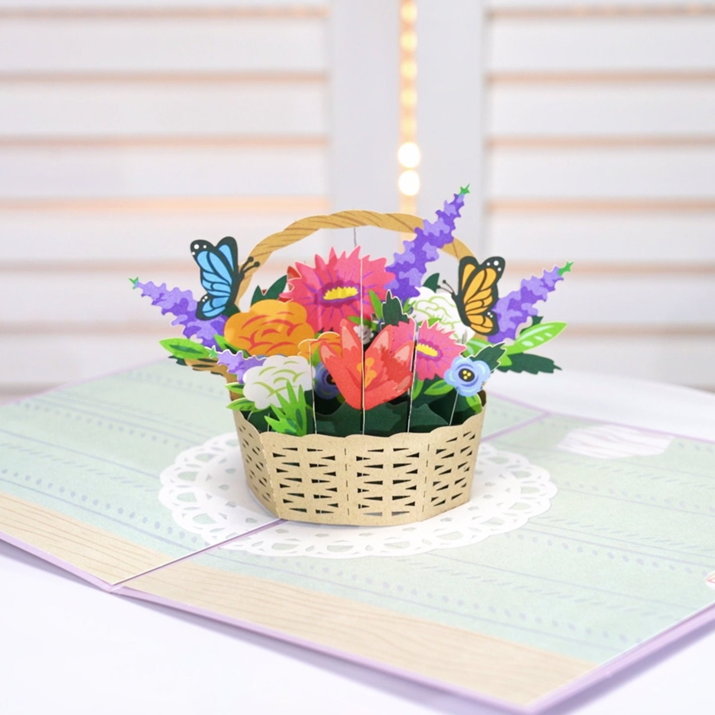 Floral Basket Greeting Card - Pop Up Flower Greeting Card with Envelope - Unique 3D Greeting Card