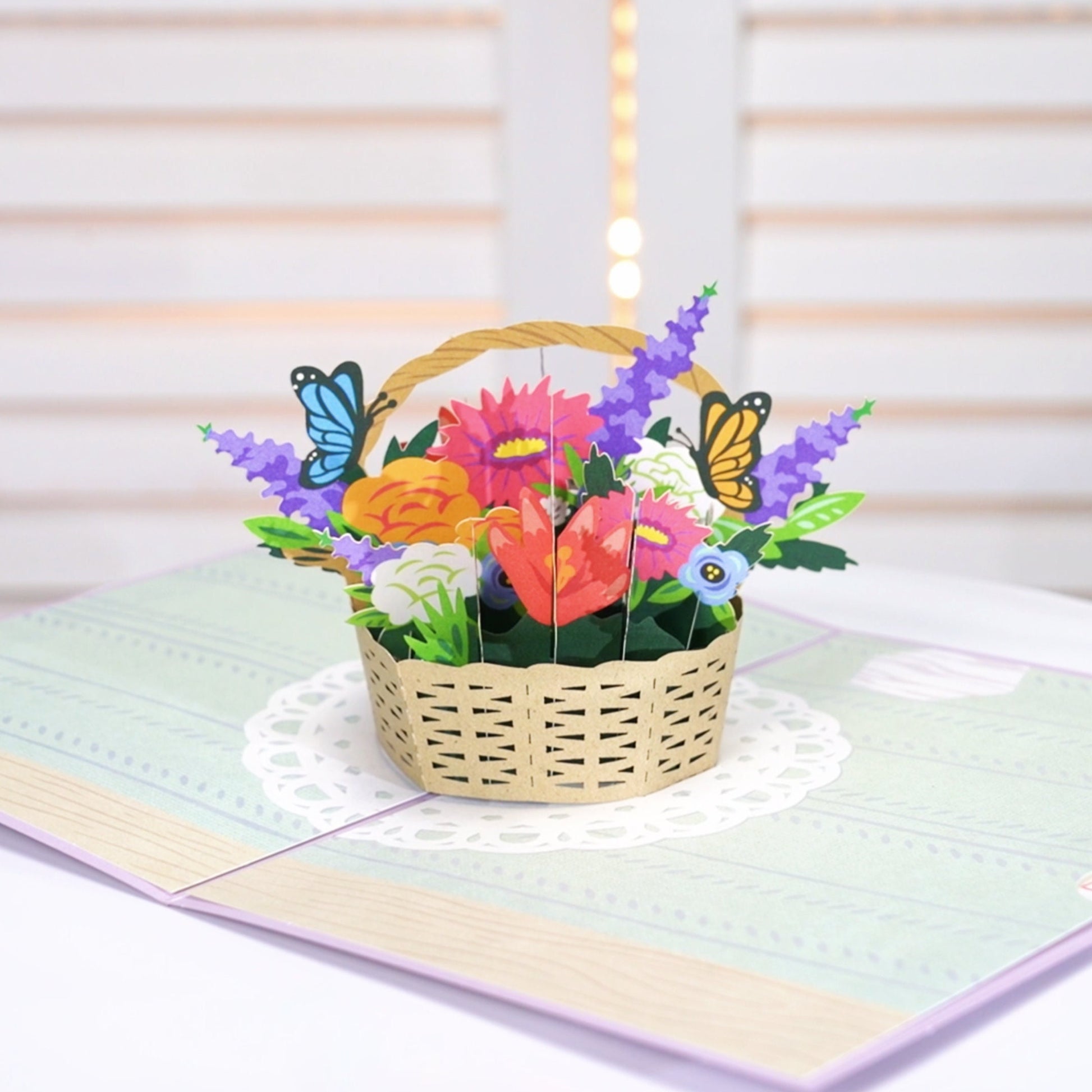 Floral Basket Greeting Card - Pop Up Flower Greeting Card with Envelope - Unique 3D Greeting Card