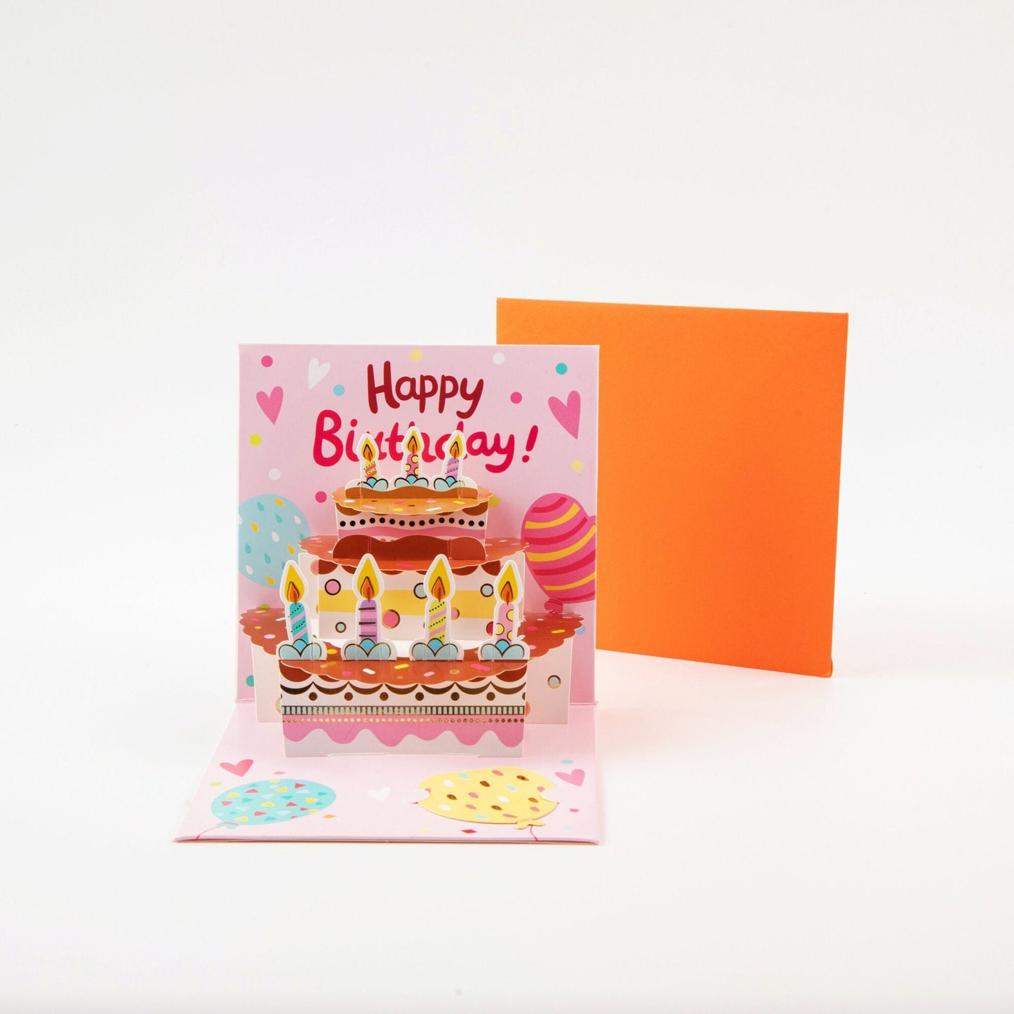 Balloon and Birthday Cake - Pop Up Birthday Card with Envelope - Unique 3D Birthday Greeting Card