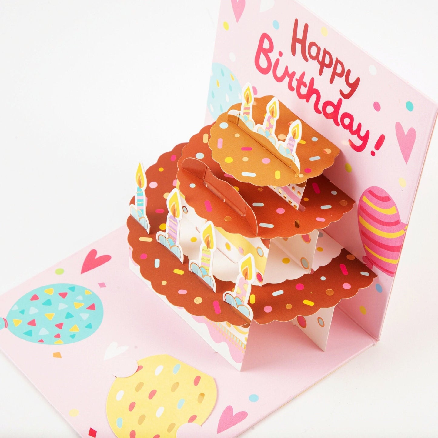 Balloon and Birthday Cake - Pop Up Birthday Card with Envelope - Unique 3D Birthday Greeting Card