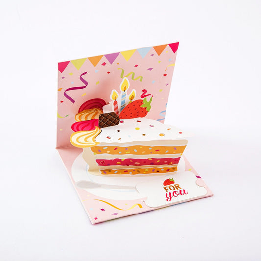 Strawberry Cake Slice - Pop Up Birthday Card with Envelope - Unique 3D Birthday Greeting Card