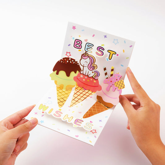 Unicorn's Sweet Treat - Pop Up Birthday Card with Envelope - Unique 3D Birthday Greeting Card