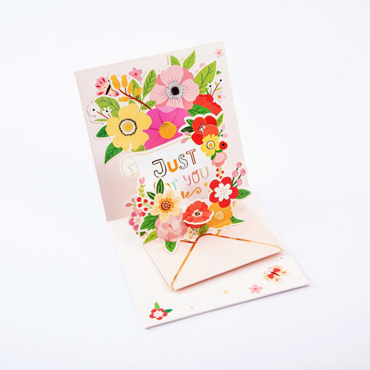 Enveloped In Blooms - Pop Up Greeting Card with Envelope - Unique 3D Greeting Card