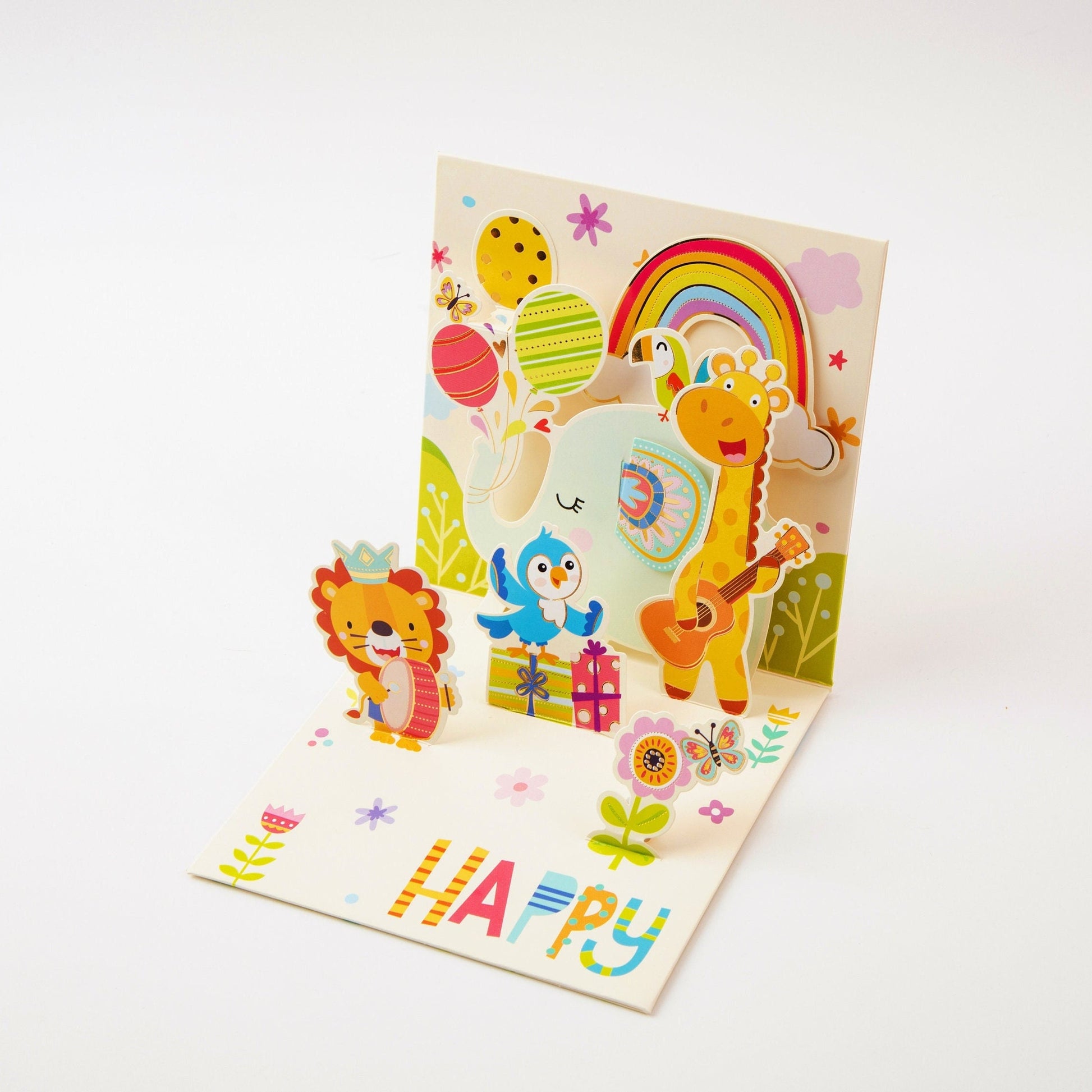 Joyful Party At The Zoo - Pop Up Greeting Card with Envelope - Unique 3D Greeting Card