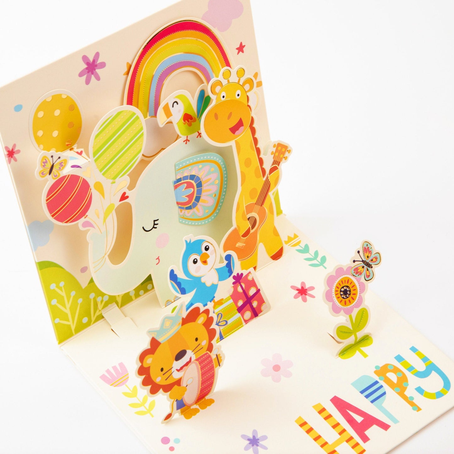 Joyful Party At The Zoo - Pop Up Greeting Card with Envelope - Unique 3D Greeting Card