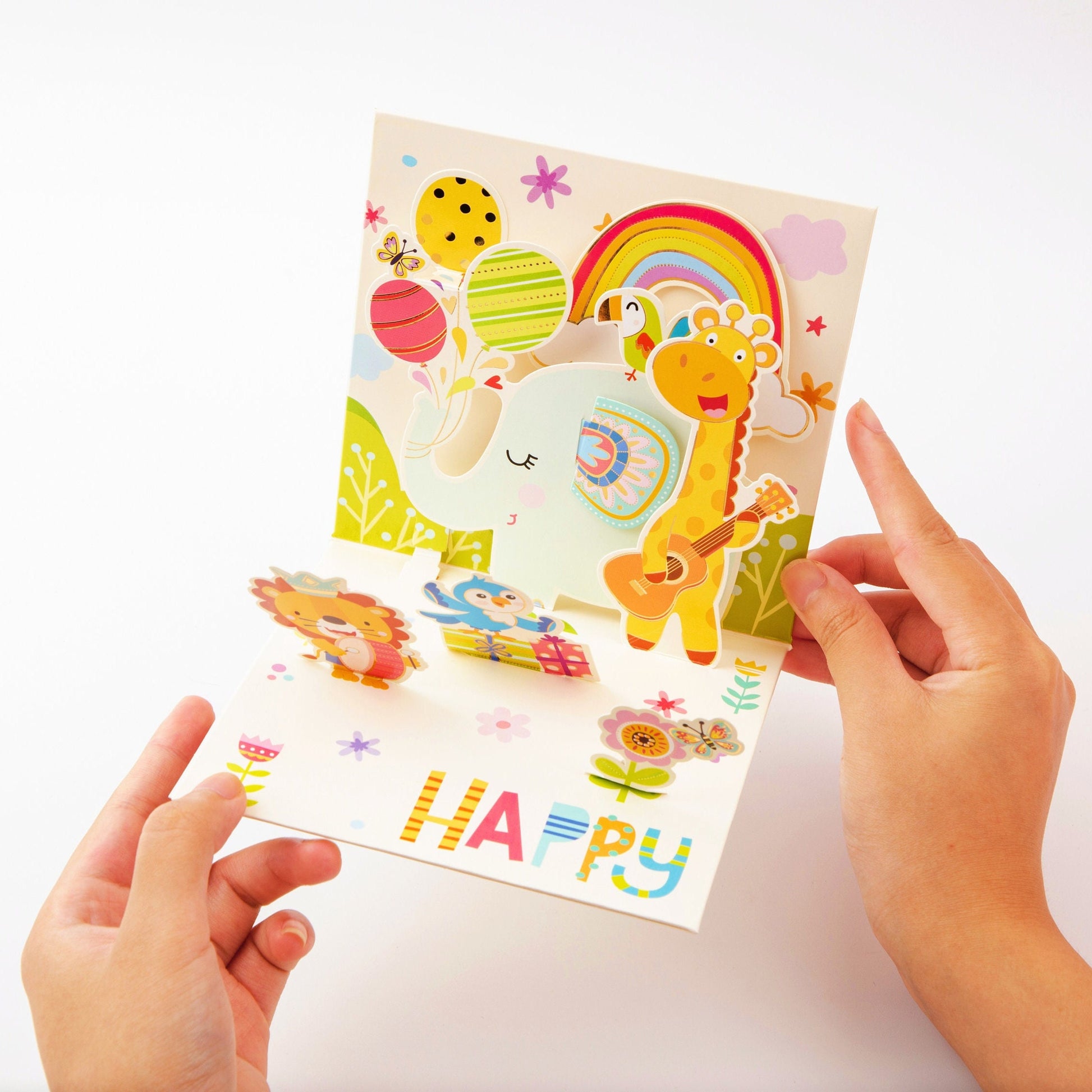 Joyful Party At The Zoo - Pop Up Greeting Card with Envelope - Unique 3D Greeting Card