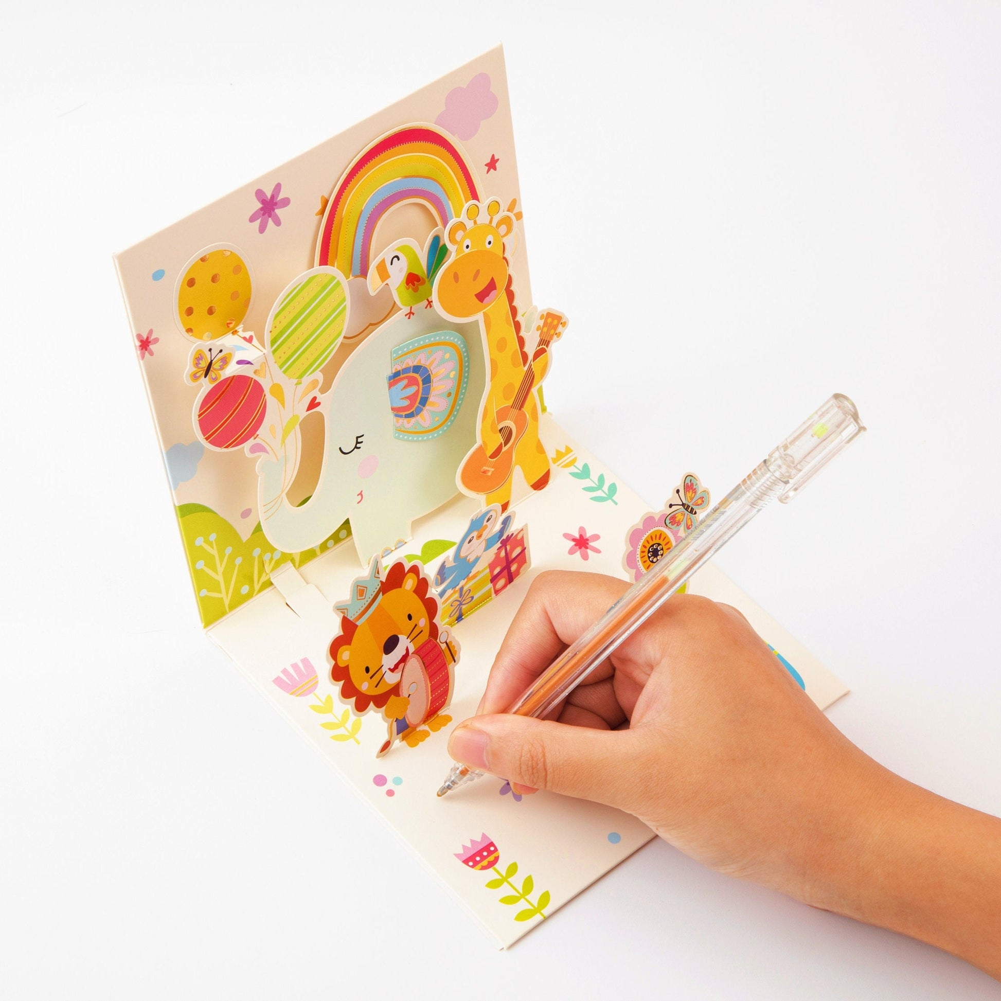 Joyful Party At The Zoo - Pop Up Greeting Card with Envelope - Unique 3D Greeting Card