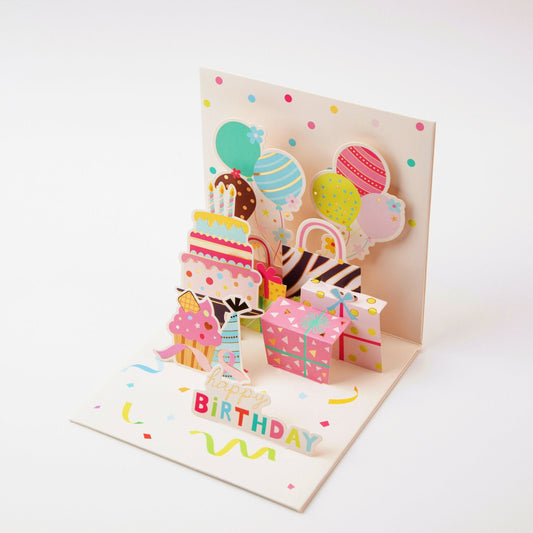 Gifts Cakes and Balloons - Pop Up Birthday Card with Envelope - Unique 3D Birthday Greeting Card