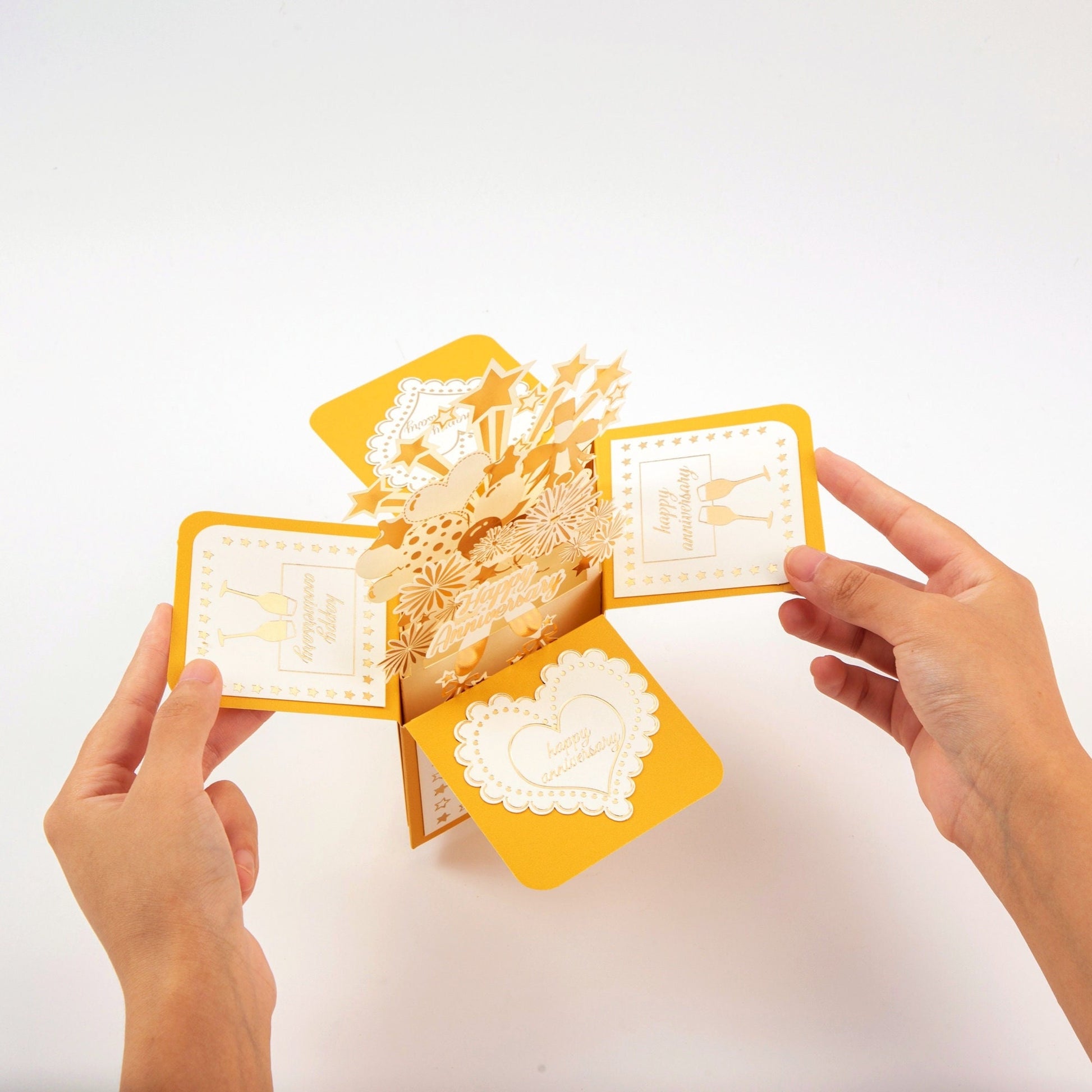 Golden Celebration - Pop Up Anniversary Card with Envelope - Unique 3D Greeting Card