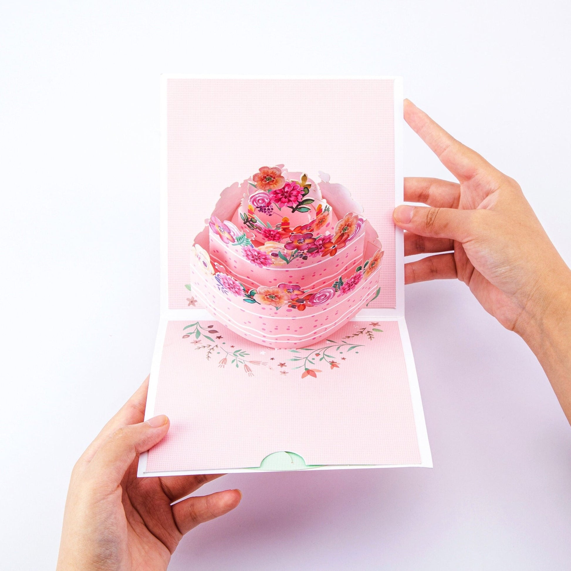 Floral Cake - Pop Up Birthday Card with Envelope - Unique 3D Wedding Greeting Card