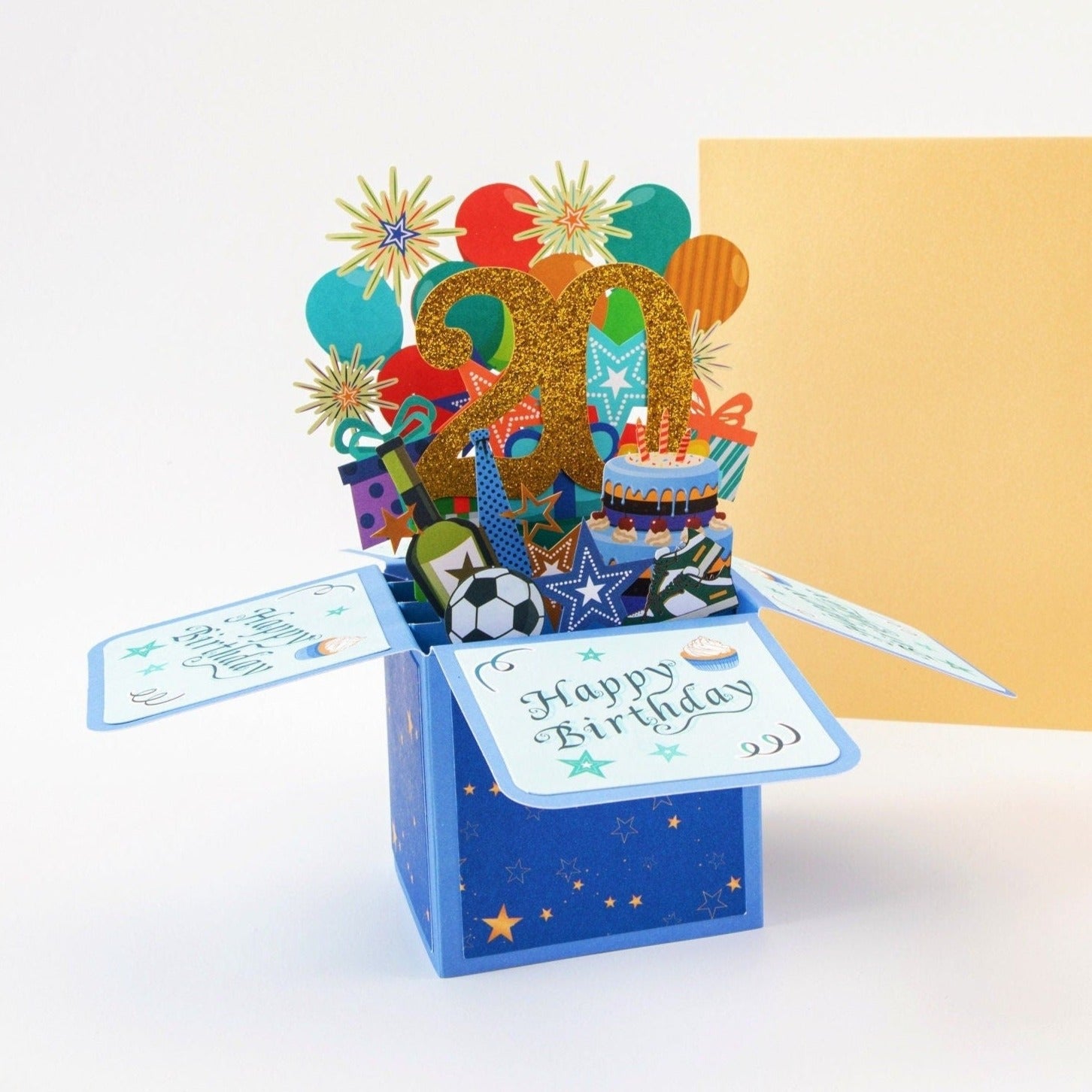 Happy 20th Birthday Surprise Box - Pop Up Birthday Card with Envelope - Unique 3D Birthday Greeting Card