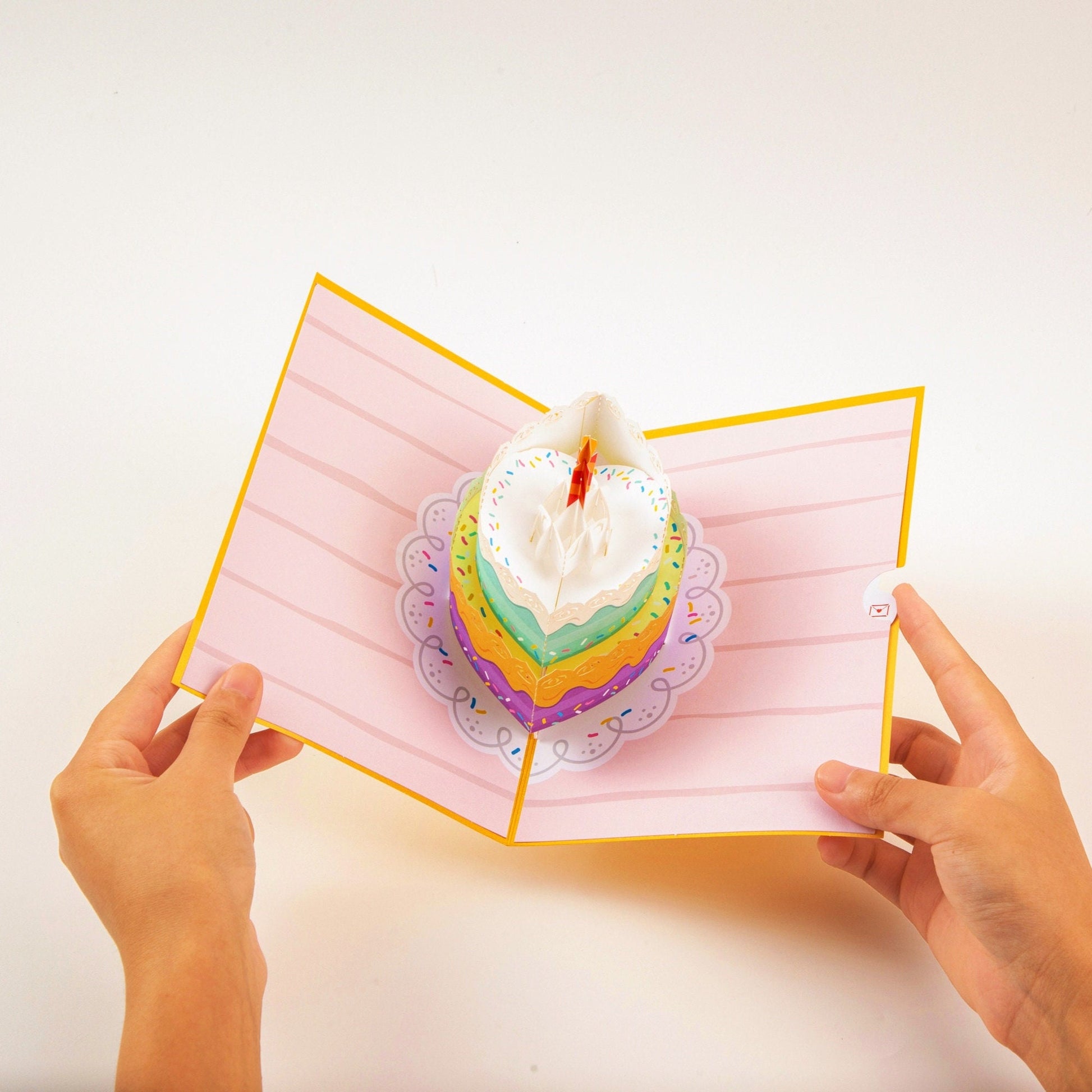 Birthday Cake with Lighted Candle - Pop Up Birthday Card with Envelope - Unique 3D Birthday Greeting Card