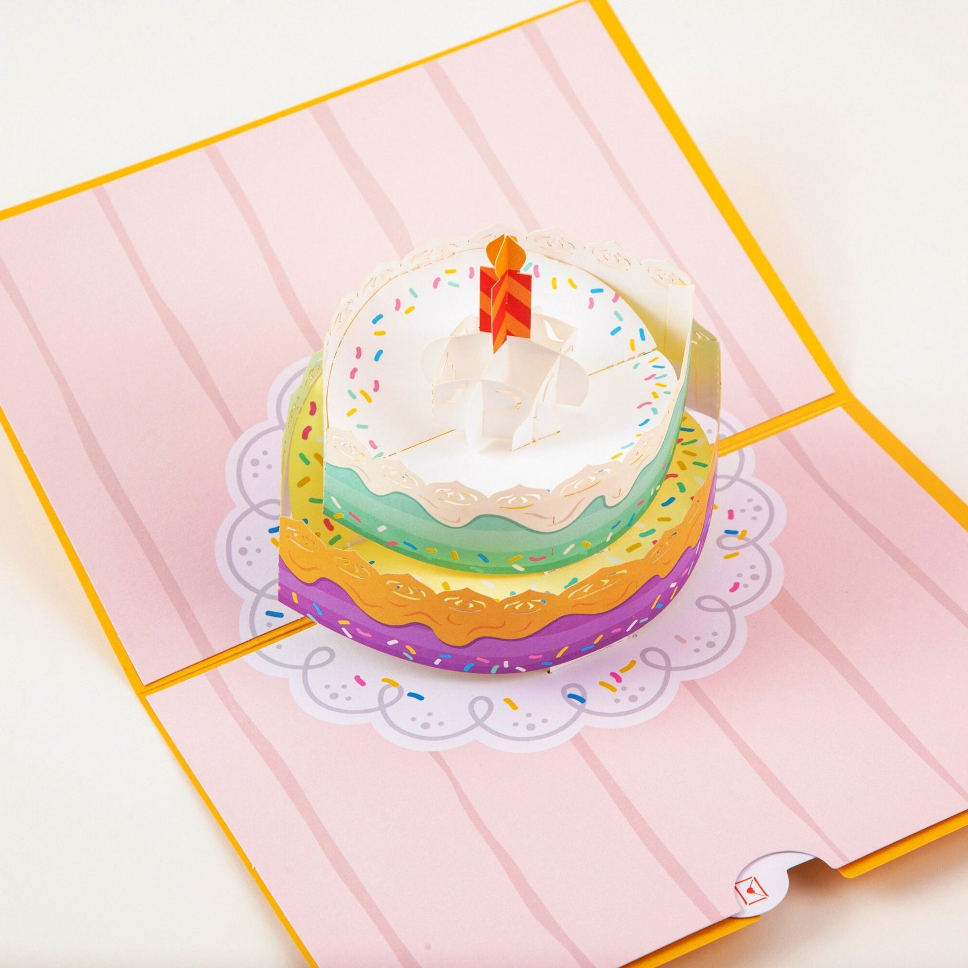 Birthday Cake with Lighted Candle - Pop Up Birthday Card with Envelope - Unique 3D Birthday Greeting Card