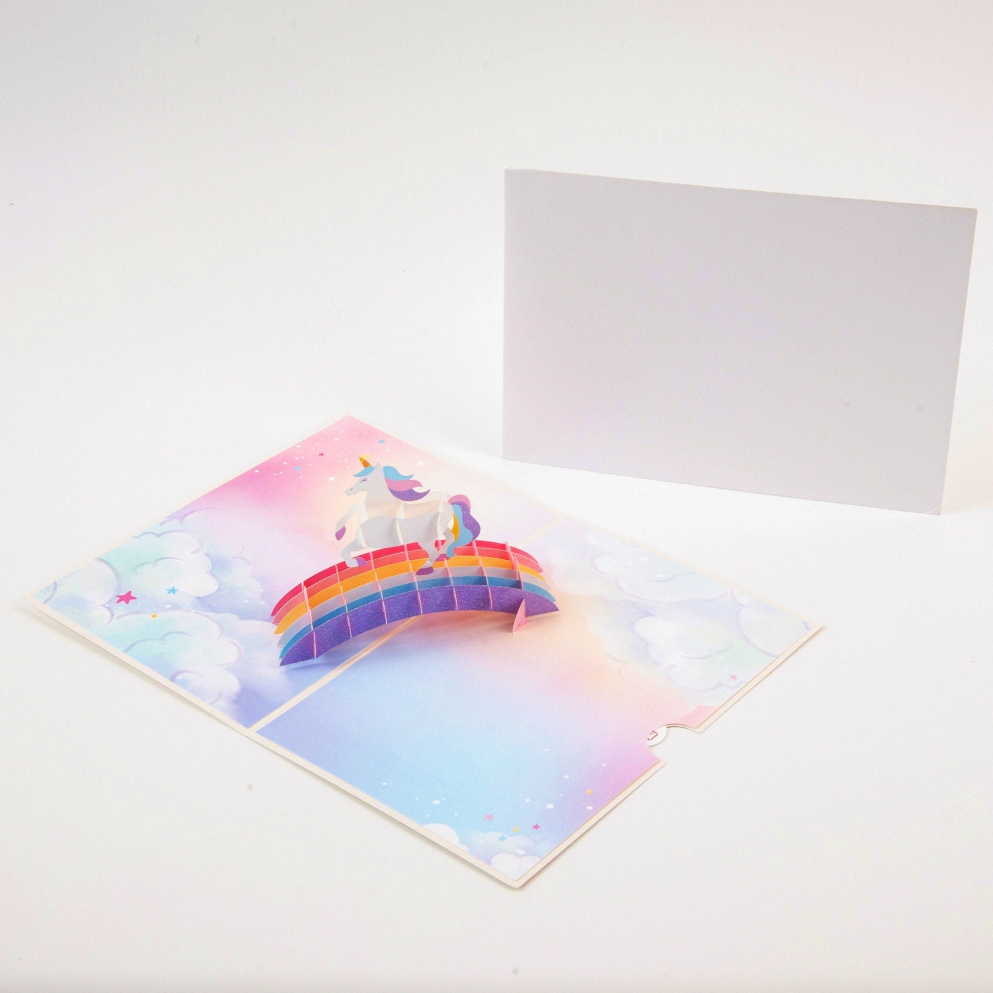 Magic Unicorn's Rainbow Bridge - Pop Up Greeting Card with Envelope - Unique 3D Birthday Card