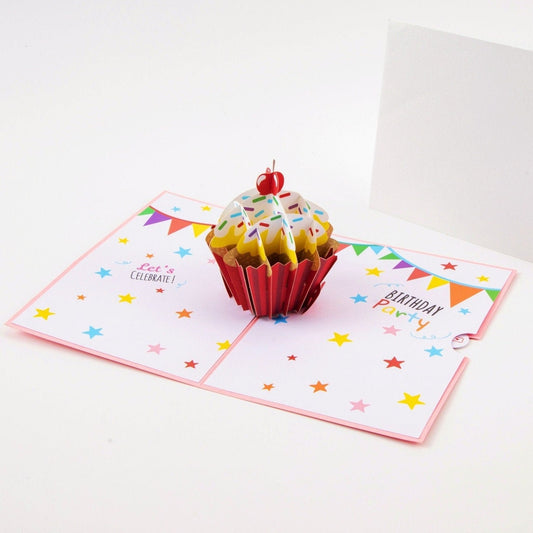 Cherry Cupcake - Pop Up Birthday Card with Envelope - Unique 3D Birthday Greeting Card