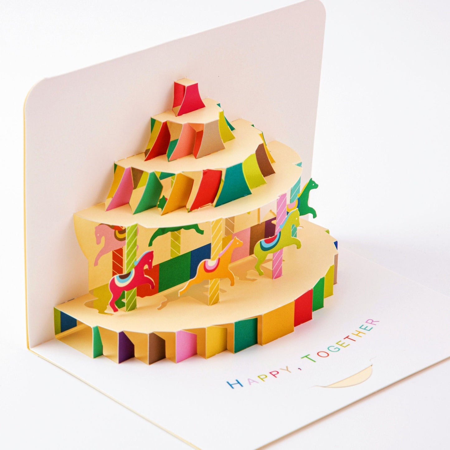 Spinning Carousel - Pop Up Greeting Card with Envelope - Cute 3D Greeting Card