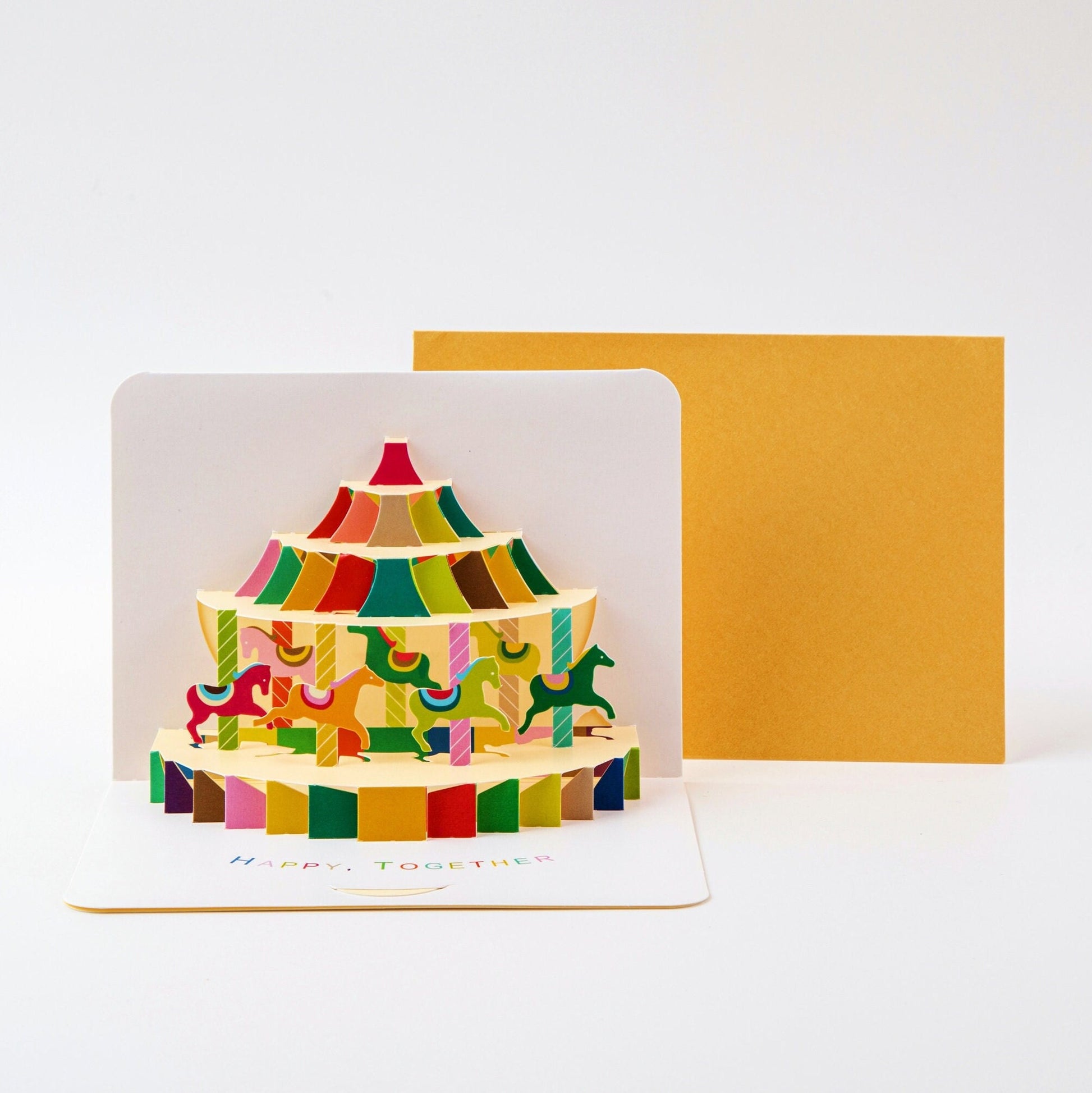 Spinning Carousel - Pop Up Greeting Card with Envelope - Cute 3D Greeting Card