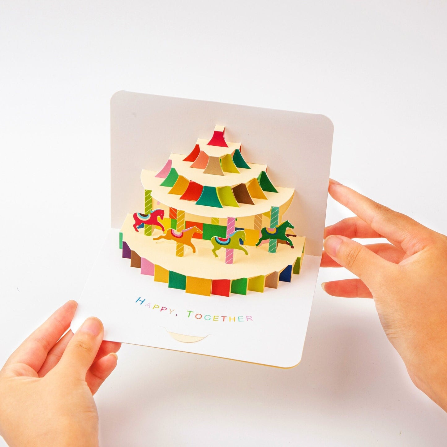 Spinning Carousel - Pop Up Greeting Card with Envelope - Cute 3D Greeting Card