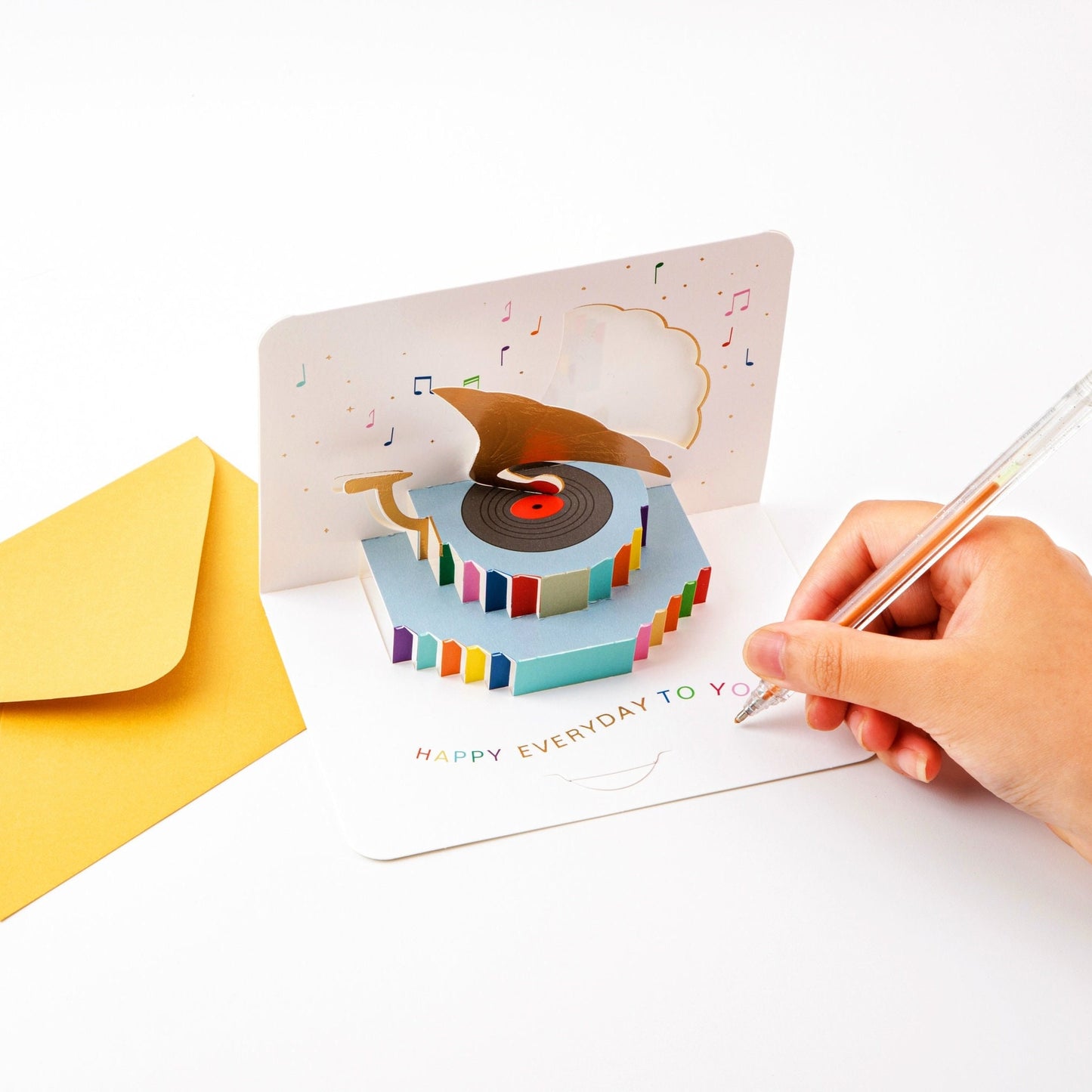 Melody From Phonograph - Pop Up Greeting Card with Envelope - Cute 3D Greeting Card