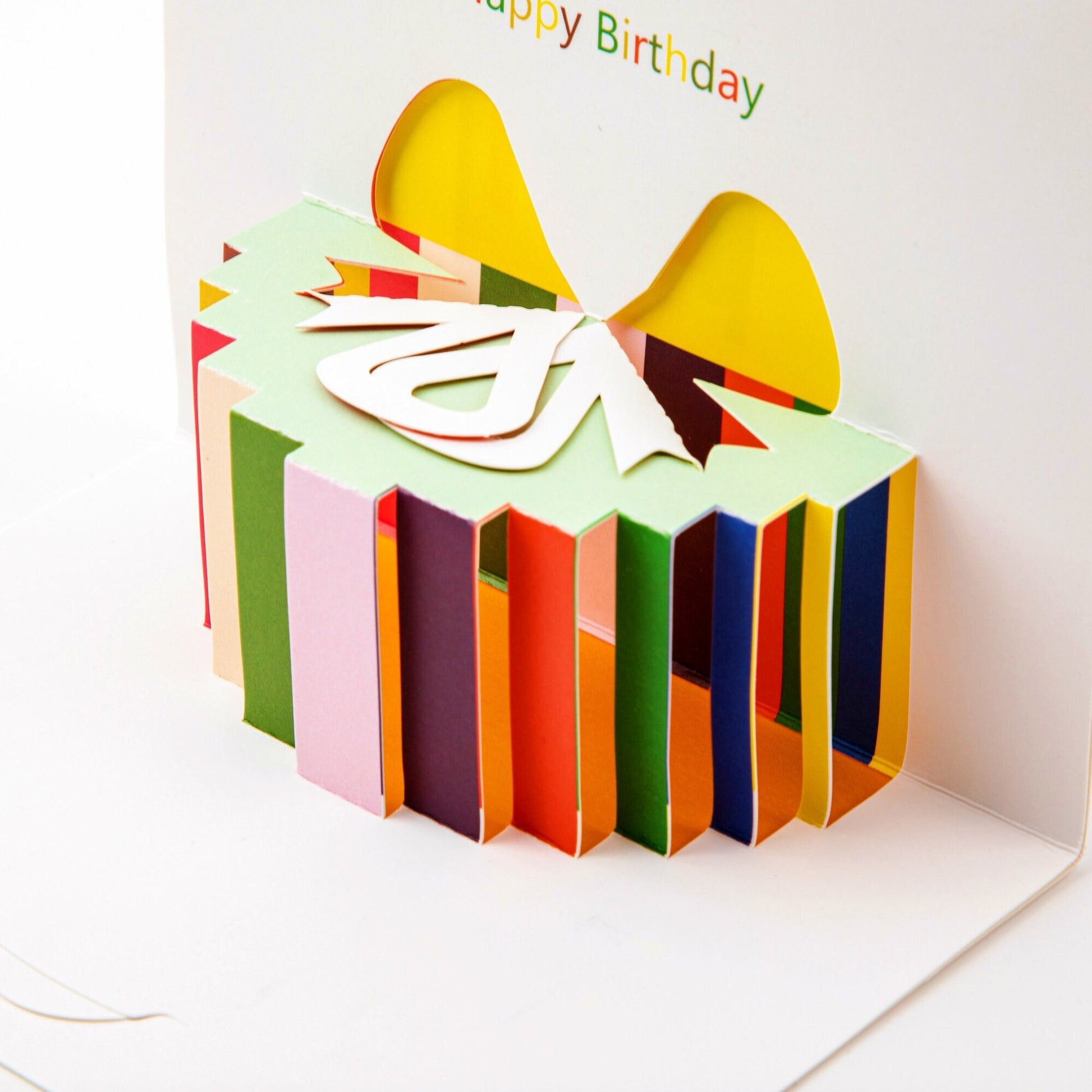 Present Box with Ribbon - Pop Up Birthday Card with Envelope - Cute 3D Birthday Greeting Card