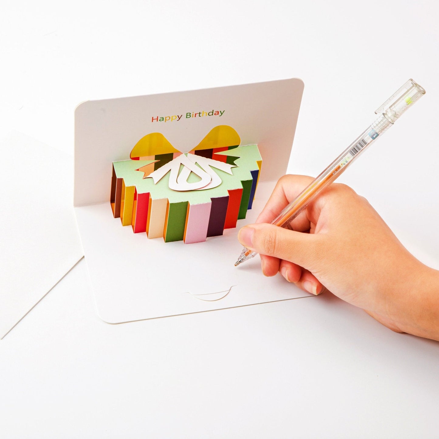 Present Box with Ribbon - Pop Up Birthday Card with Envelope - Cute 3D Birthday Greeting Card