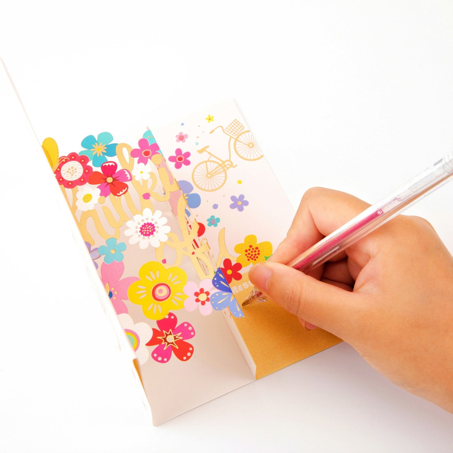 Flowers and Bicycle - Pop Up Greeting Card with Envelope - Cute Greeting Card