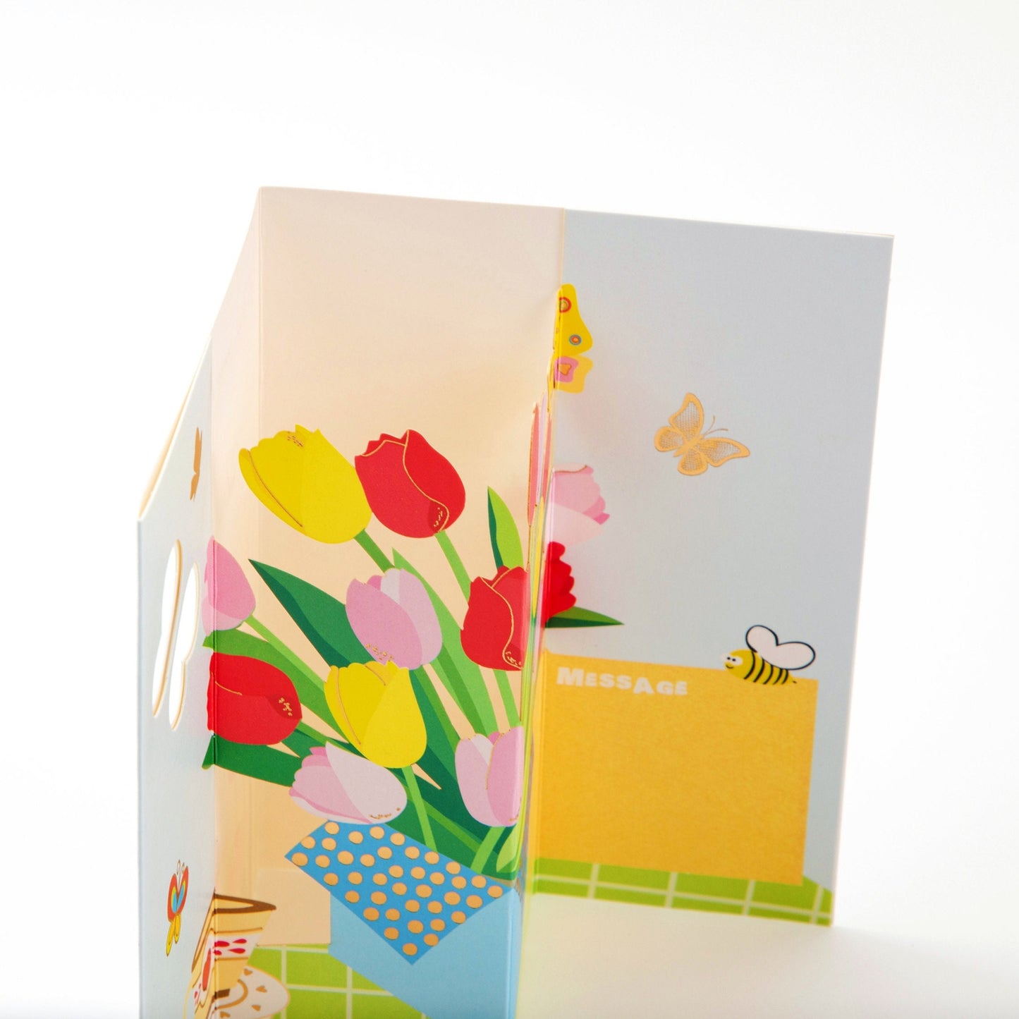 Tulip Bouquet and Butterflies - Pop Up Greeting Card with Envelope - Cute Greeting Card