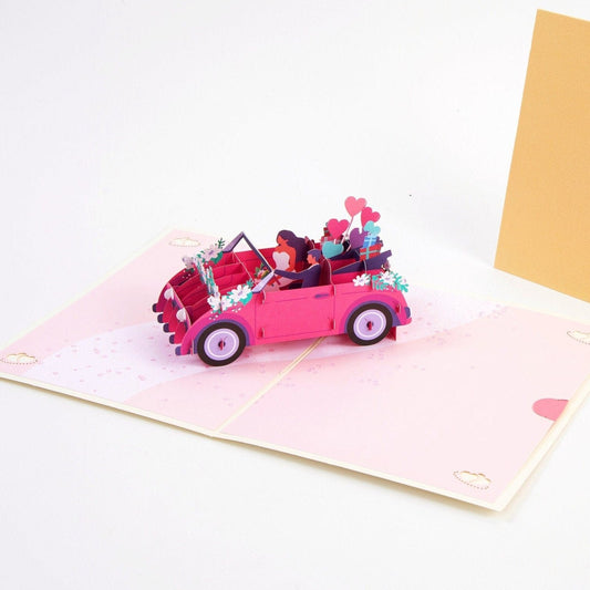 Convertible Honey Moon - Wedding Pop Up Greeting Card with Envelope - Unique Anniversary Greeting Card