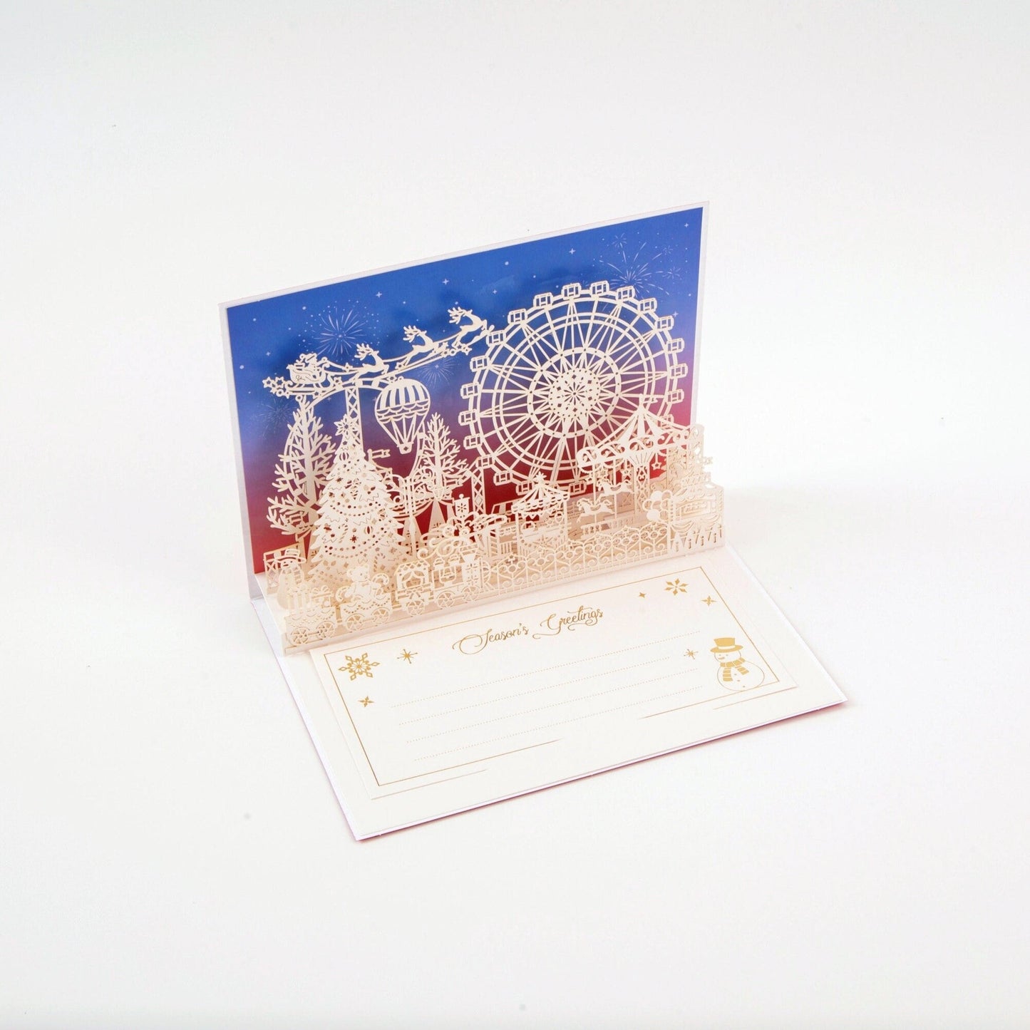 Ferris Wheel Festivity - Merry Christmas Pop Up Greeting Card with Envelope - Unique 3D Holiday Greeting Card