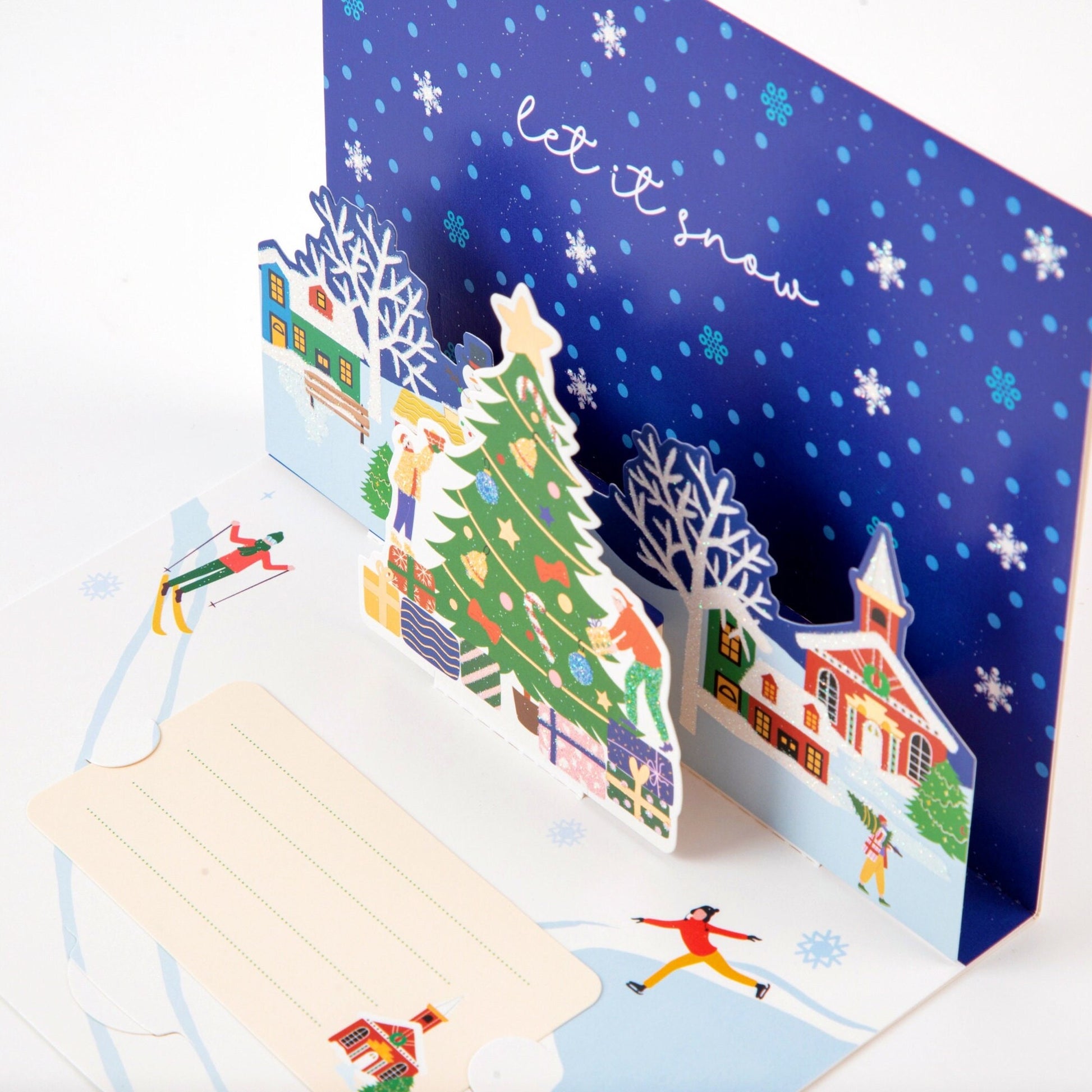 Joy on Ice - Merry Christmas Pop Up Greeting Card with Envelope - Unique 3D New Year Greeting Card