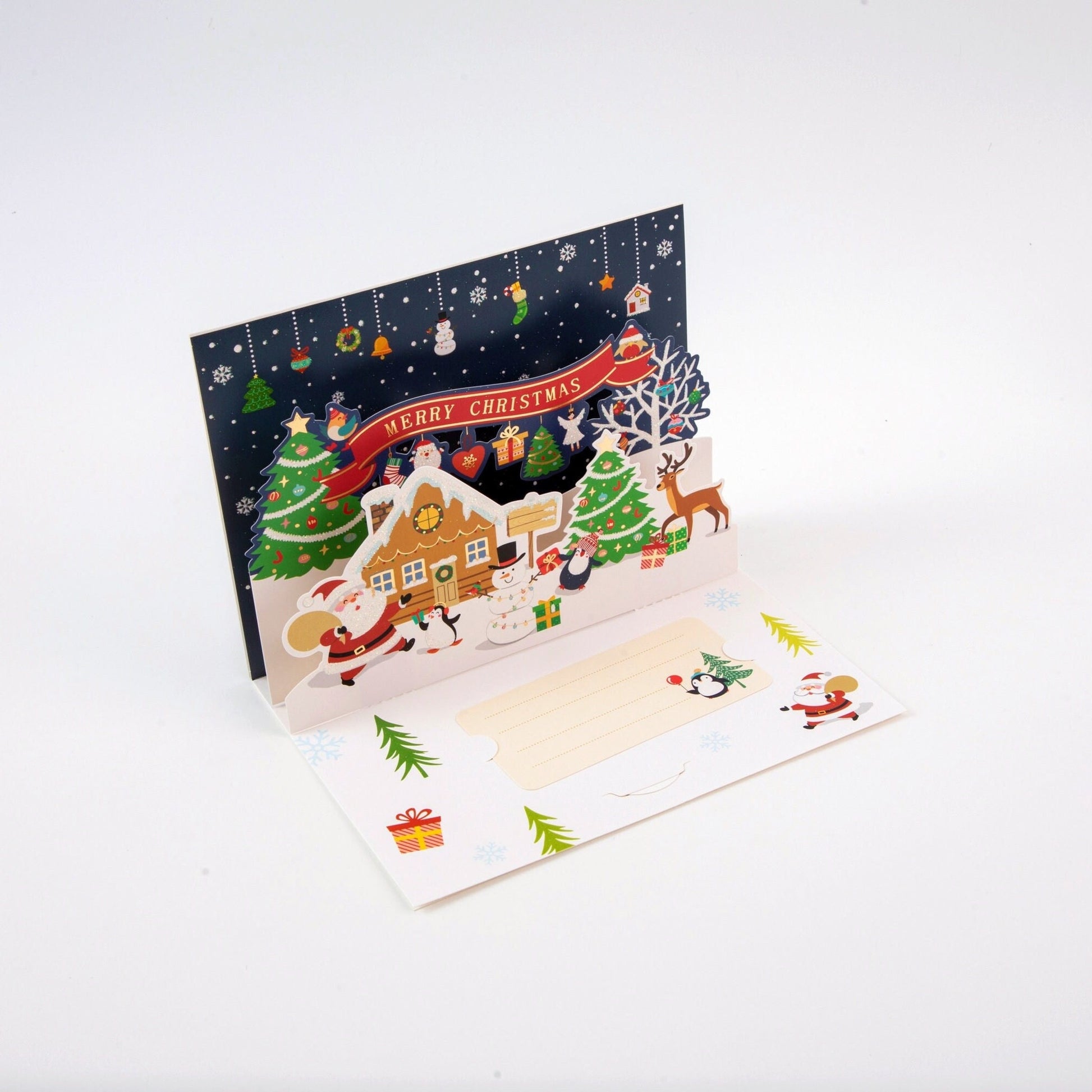 Serene Arctic House - Merry Christmas Pop Up Greeting Card with Envelope - Unique 3D Holiday Greeting Card