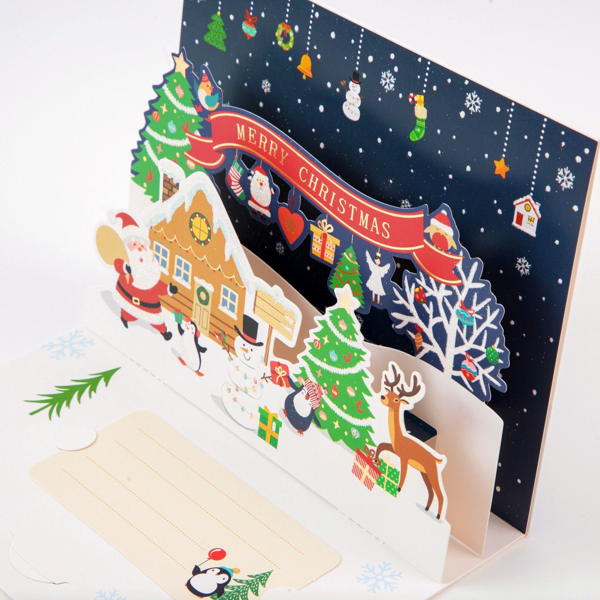 Serene Arctic House - Merry Christmas Pop Up Greeting Card with Envelope - Unique 3D Holiday Greeting Card