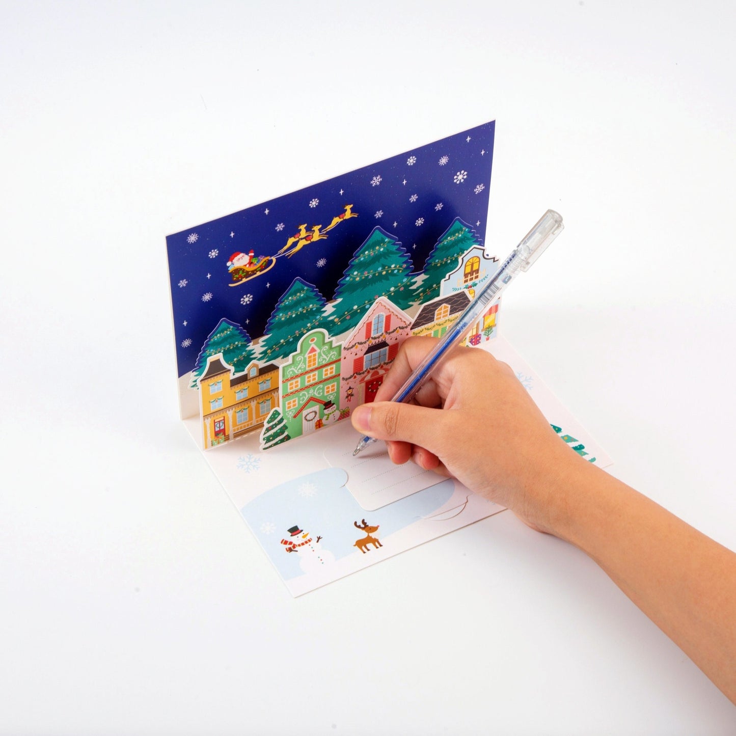 Santa's Arrival - Merry Christmas Pop Up Greeting Card with Envelope - Unique 3D New Year Greeting Card