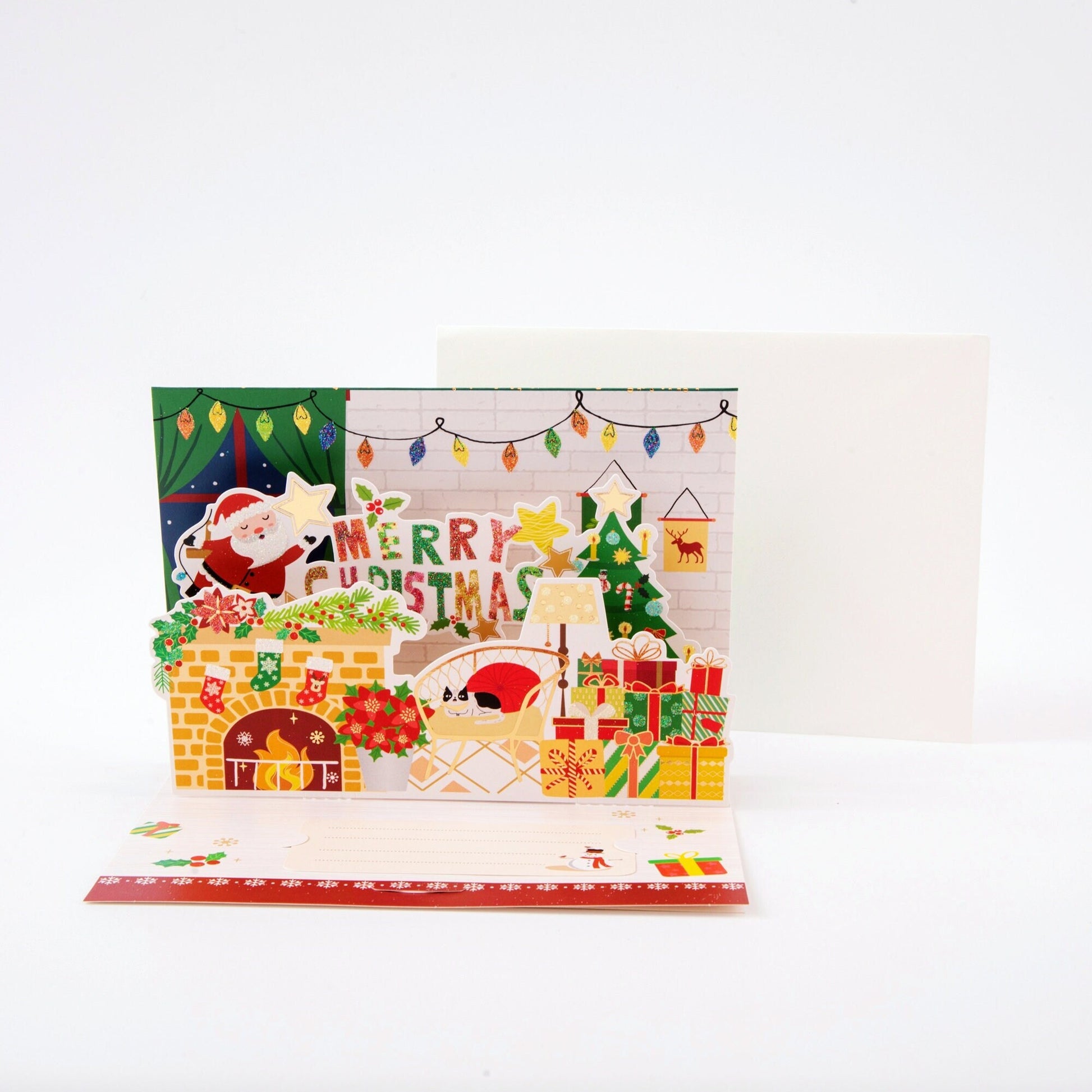 Santa Just Dropped Off Some Goodies - Merry Christmas Pop Up Greeting Card with Envelope - Unique 3D Holiday Greeting Card