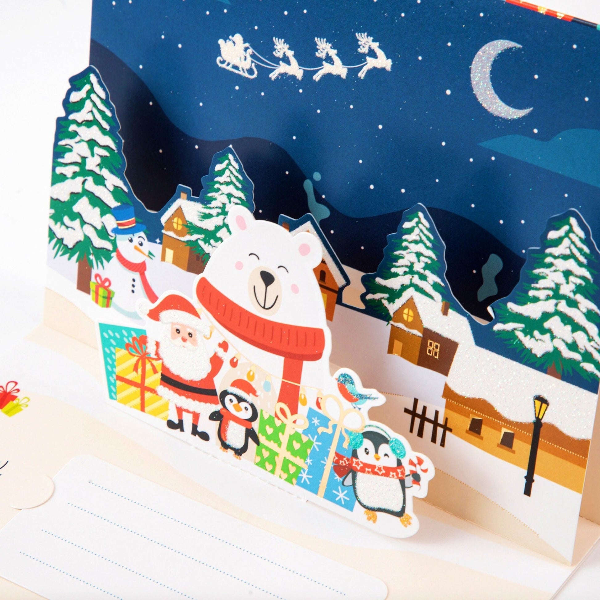 Polar Bear Village - Merry Christmas Pop Up Greeting Card with Envelope - Unique 3D Holiday Greeting Card