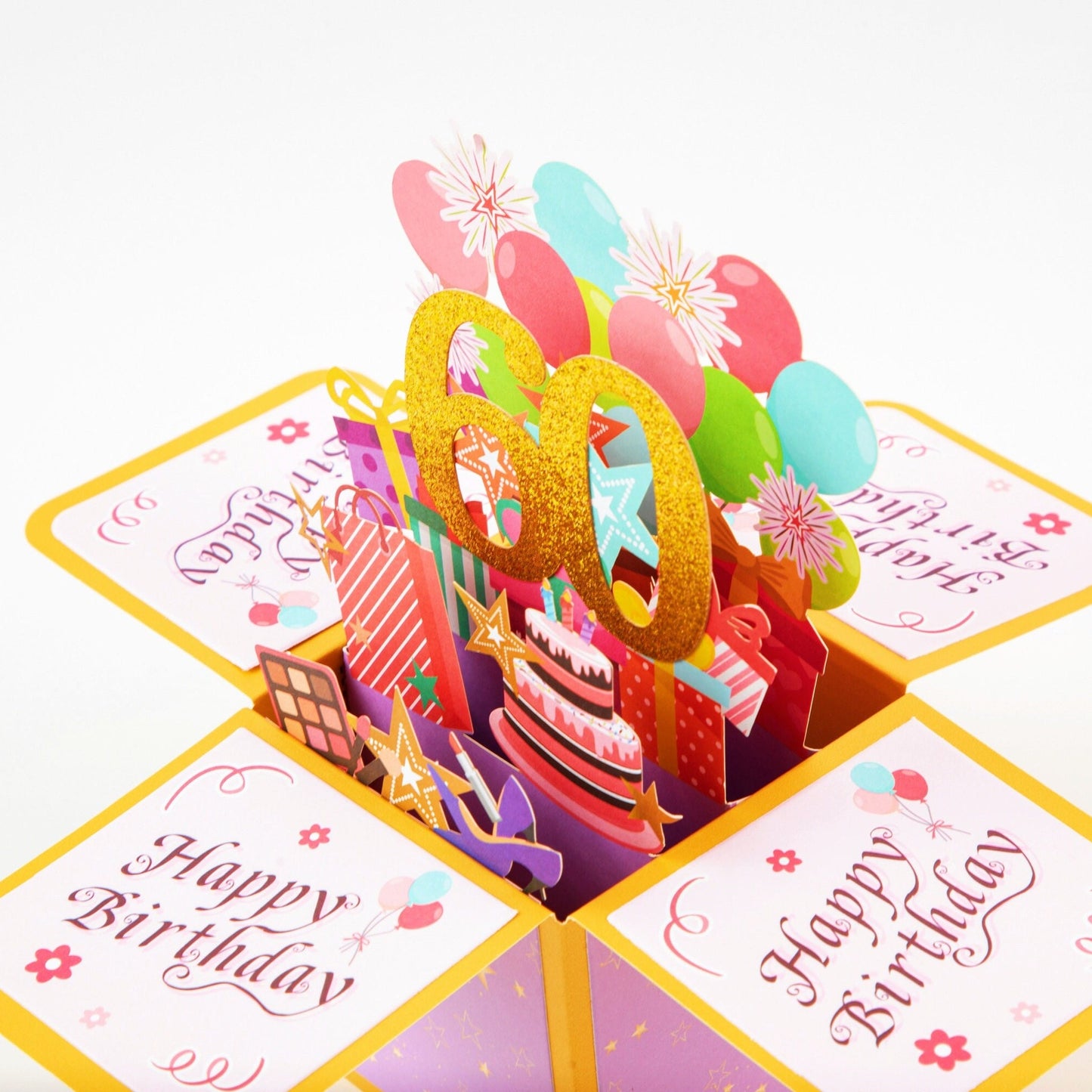 Happy 60th Birthday Surprise Box - Pop Up Birthday Card with Envelope - Unique 3D Birthday Greeting Card