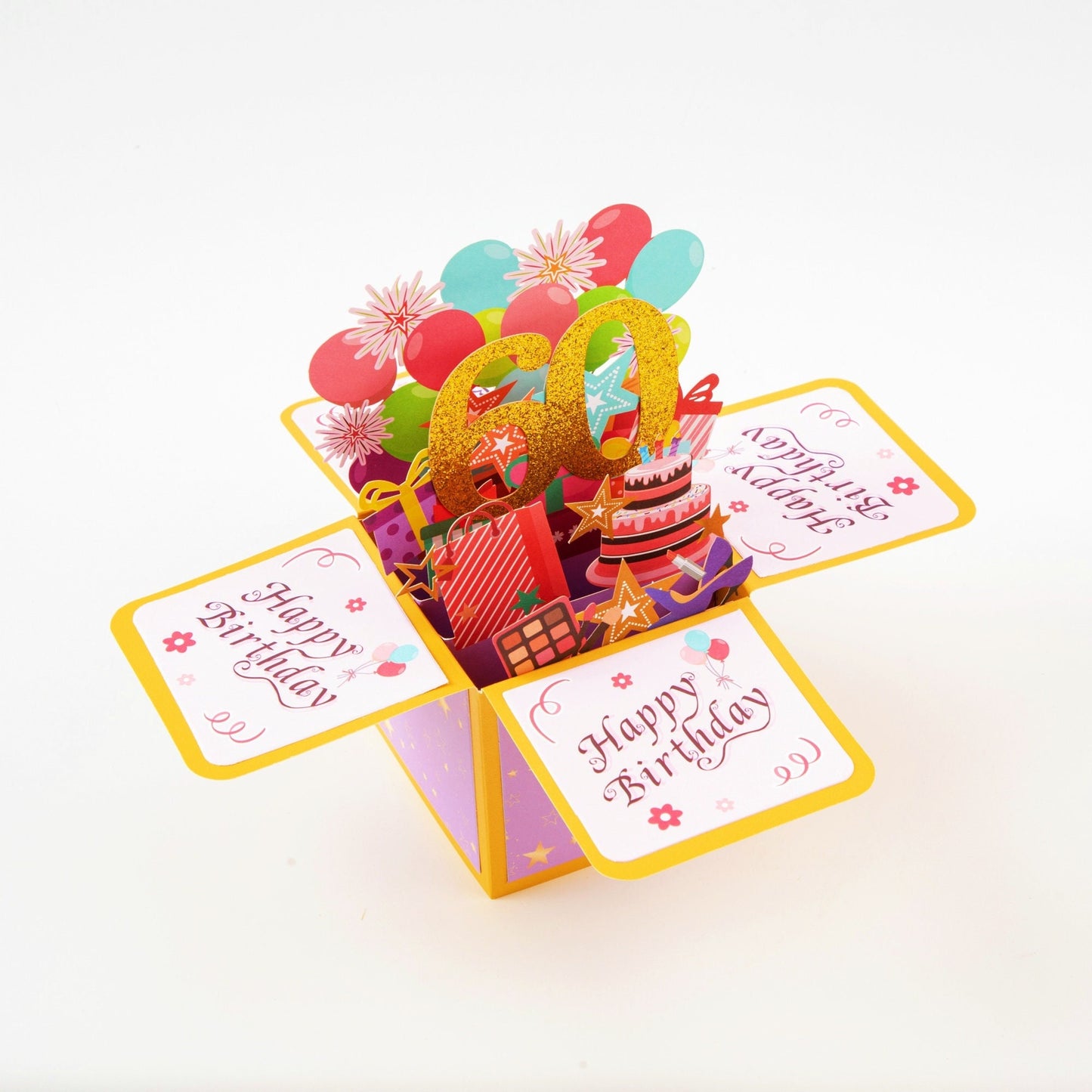 Happy 60th Birthday Surprise Box - Pop Up Birthday Card with Envelope - Unique 3D Birthday Greeting Card