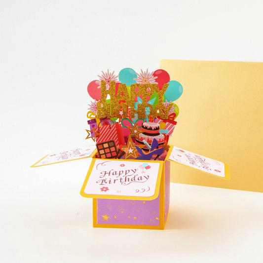 Happy Birthday Surprise Box - Pop Up Birthday Card with Envelope - Unique 3D Birthday Greeting Card