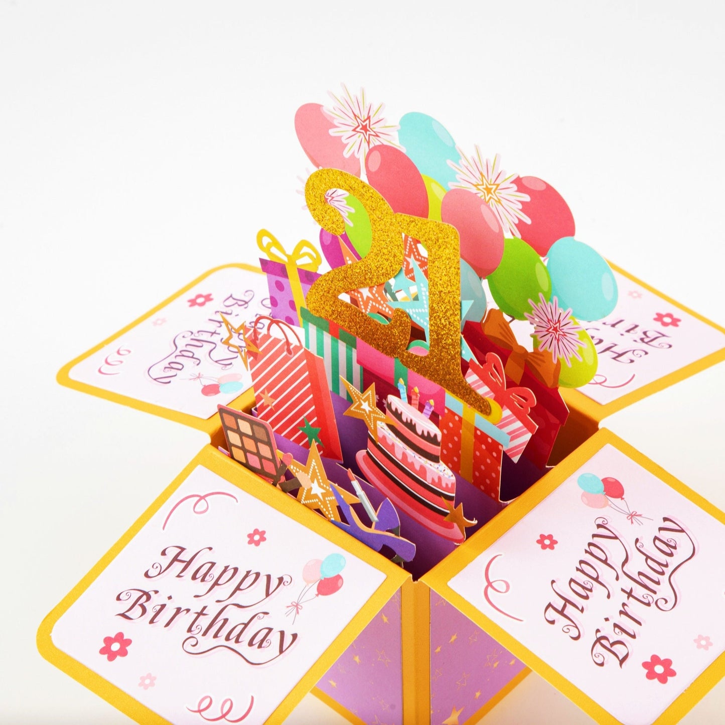 Happy 21st Birthday Surprise Box - Pop Up Birthday Card with Envelope - Unique 3D Birthday Greeting Card