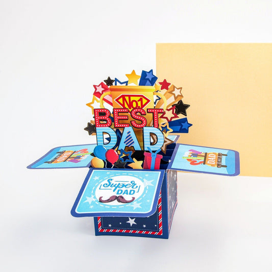 No.1 Best Dad Surprise Box - Pop Up Father's Day Card with Envelope - Unique 3D Greeting Card for Dad