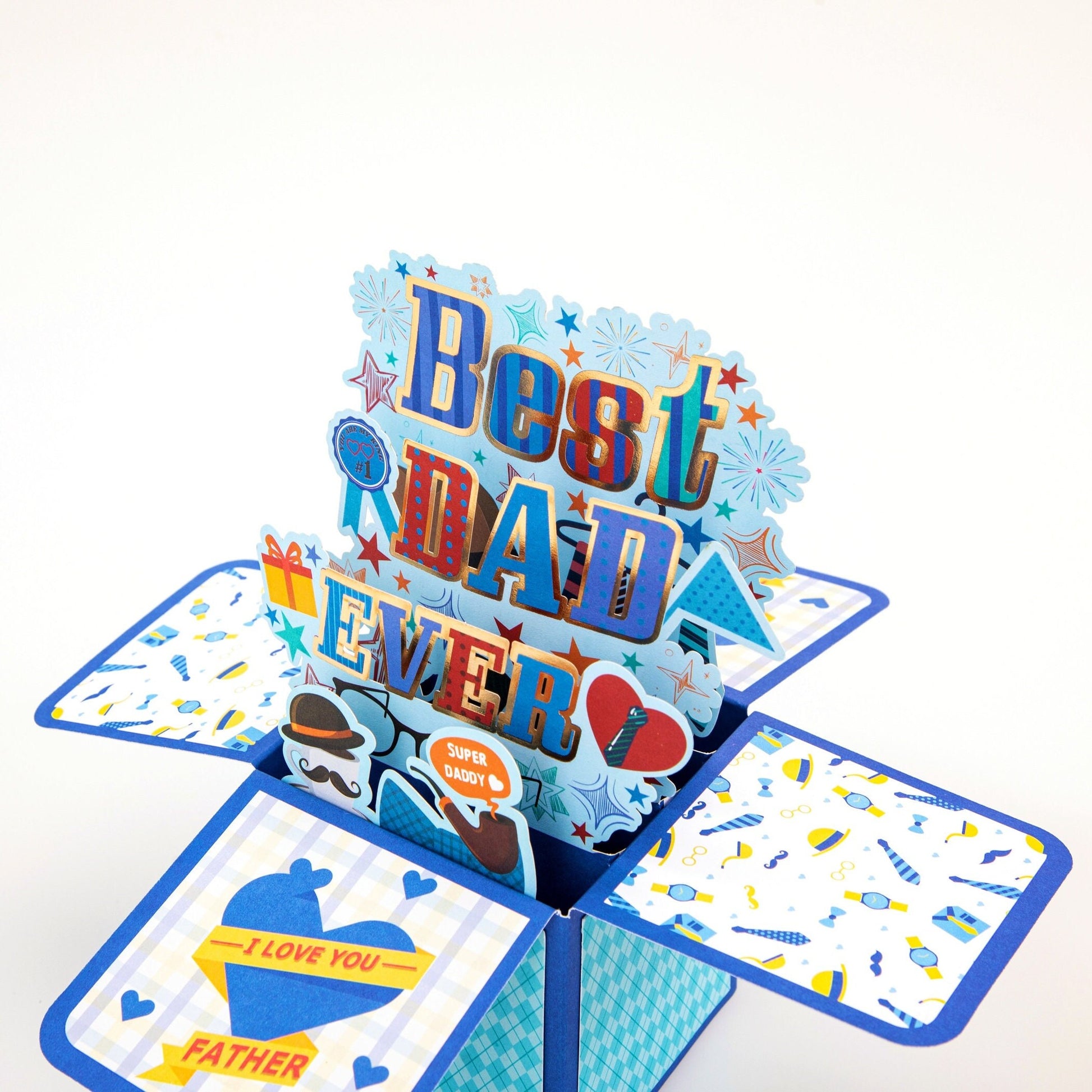 Best Dad Ever Box - Pop Up Father's Day Card with Envelope - Unique 3D Greeting Card for Dad