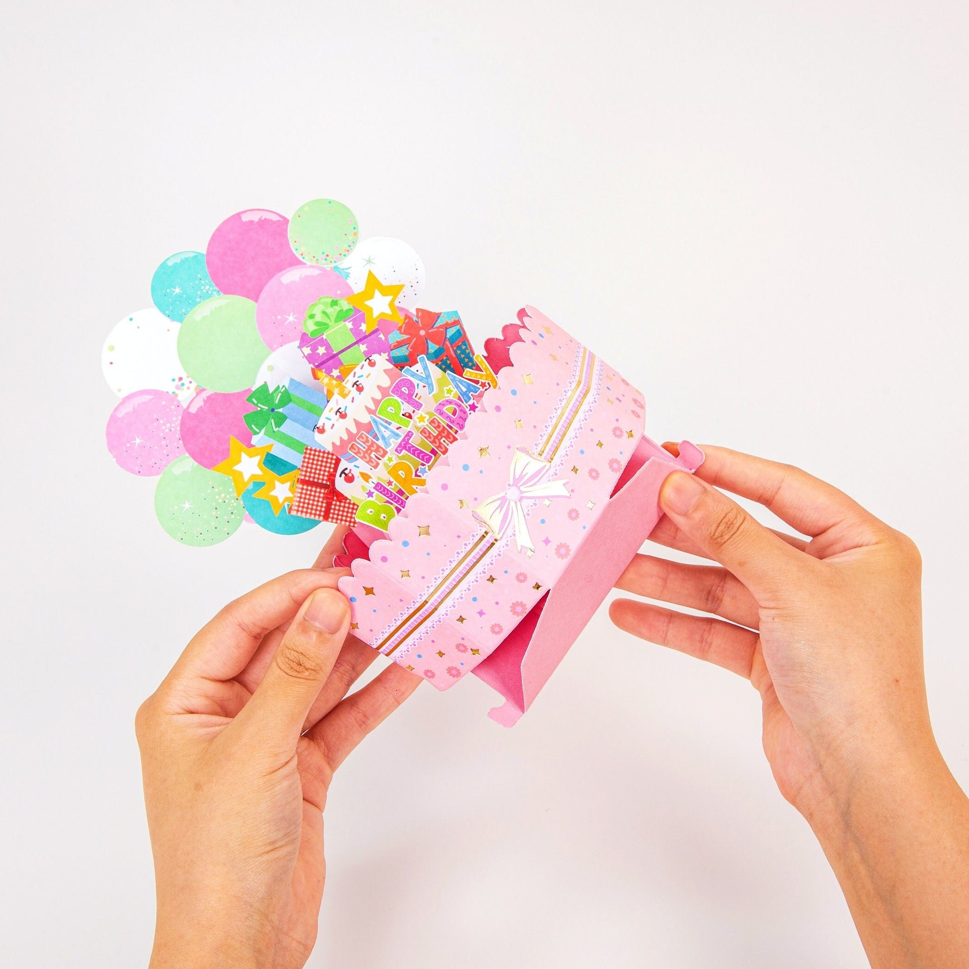 Pink Balloon Surprise - Pop Up Birthday Card with Envelope - Unique 3D Birthday Greeting Card