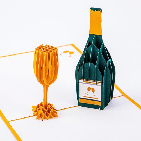 Champagne and Glass - Celebration Popup Card with Envelope - 3D Unique Greeting Card