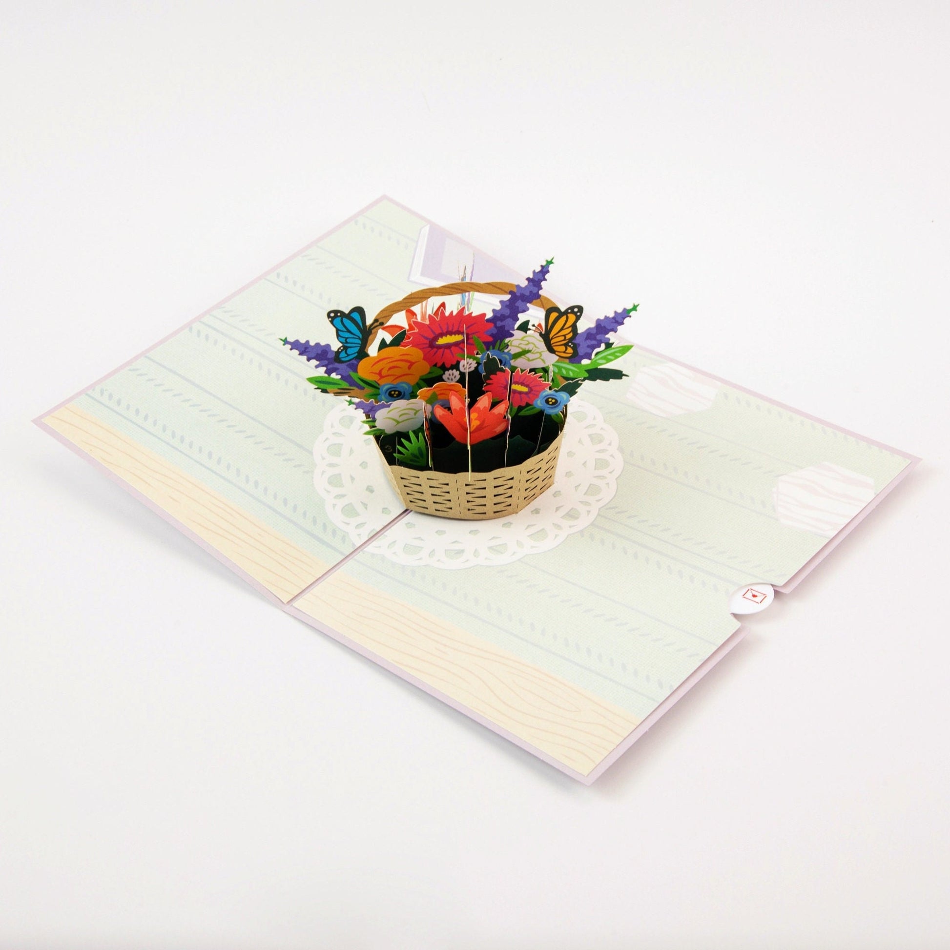 Floral Basket Greeting Card - Pop Up Flower Greeting Card with Envelope - Unique 3D Greeting Card